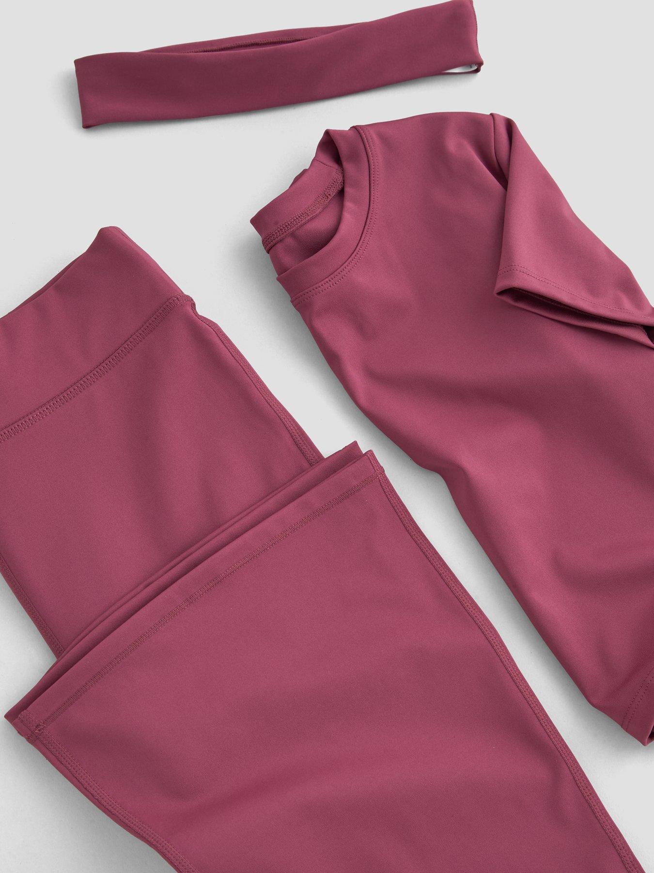 Image 4 of 5 of The Very Collection Girls Activewear Short Sleeve Top With Flare Leggings And Matching Headband Basic - Pink
