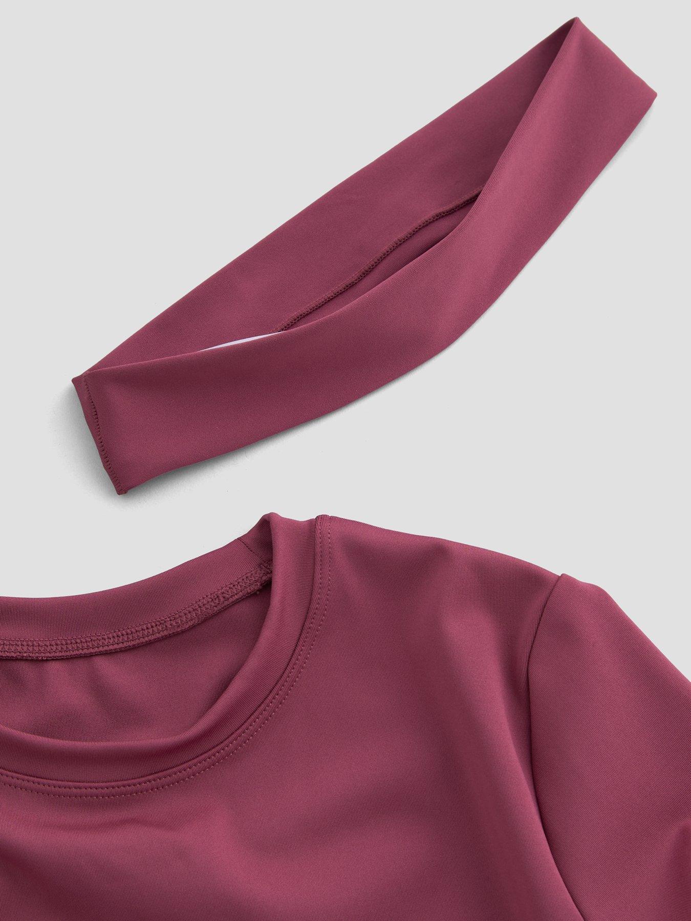 Image 5 of 5 of The Very Collection Girls Activewear Short Sleeve Top With Flare Leggings And Matching Headband Basic - Pink