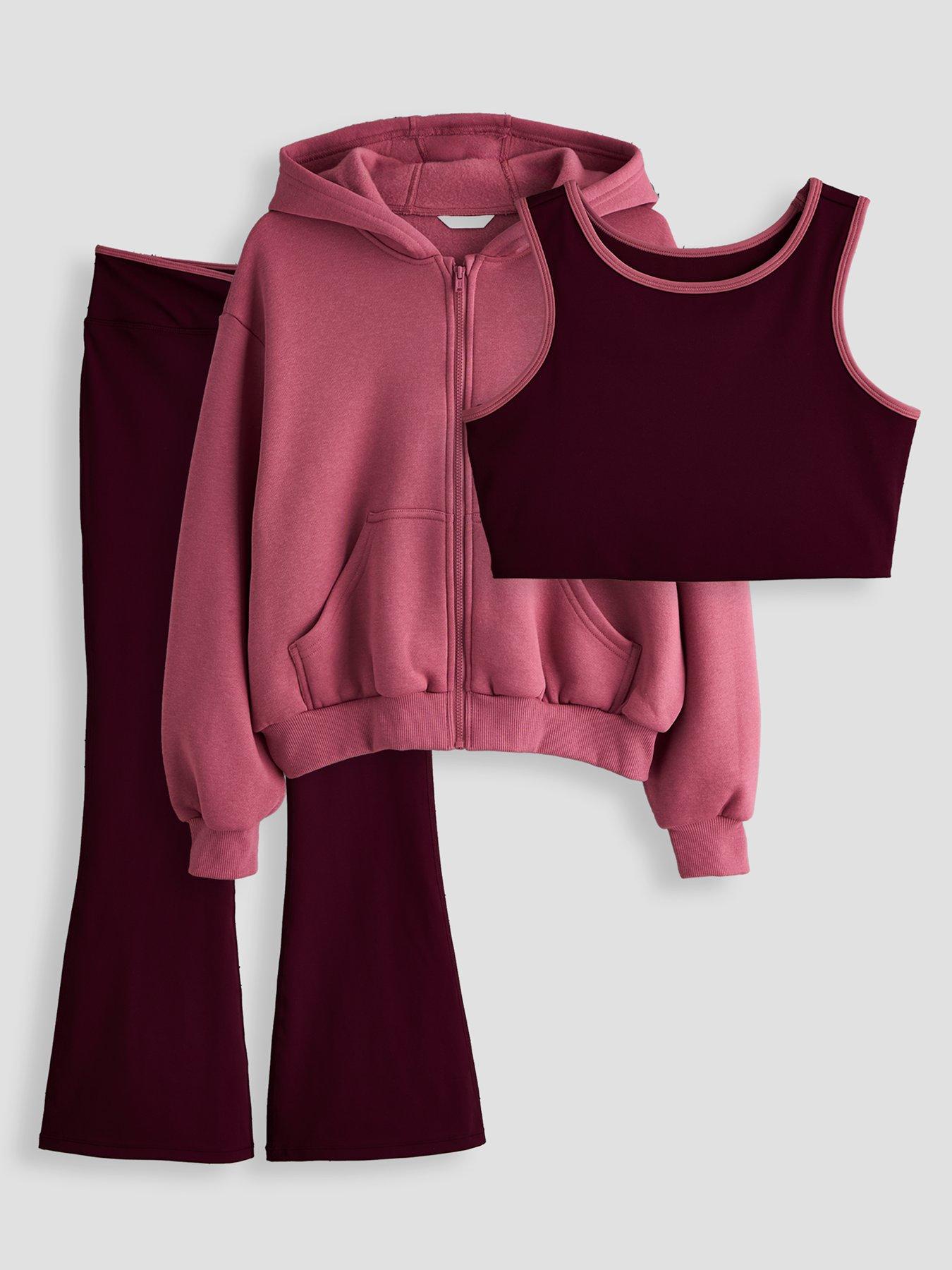 Image 1 of 5 of The Very Collection Girls Activewear Hoodie, Crop Top And Flare Leggings 3 Piece Set - Red
