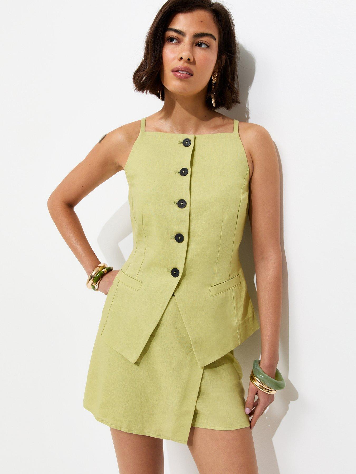 New Look Linen Rich Thin Strap Waistcoat - Light Green