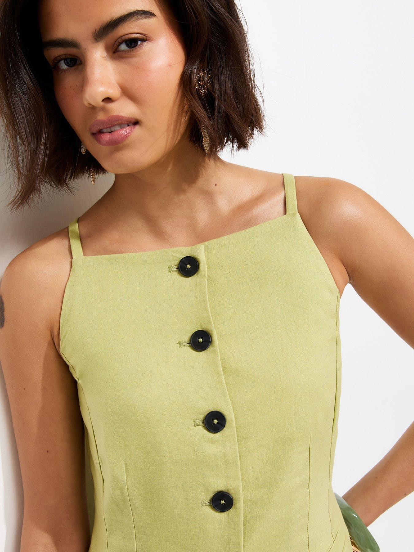 Image 5 of 5 of New Look Linen Rich Thin Strap Waistcoat - Light Green