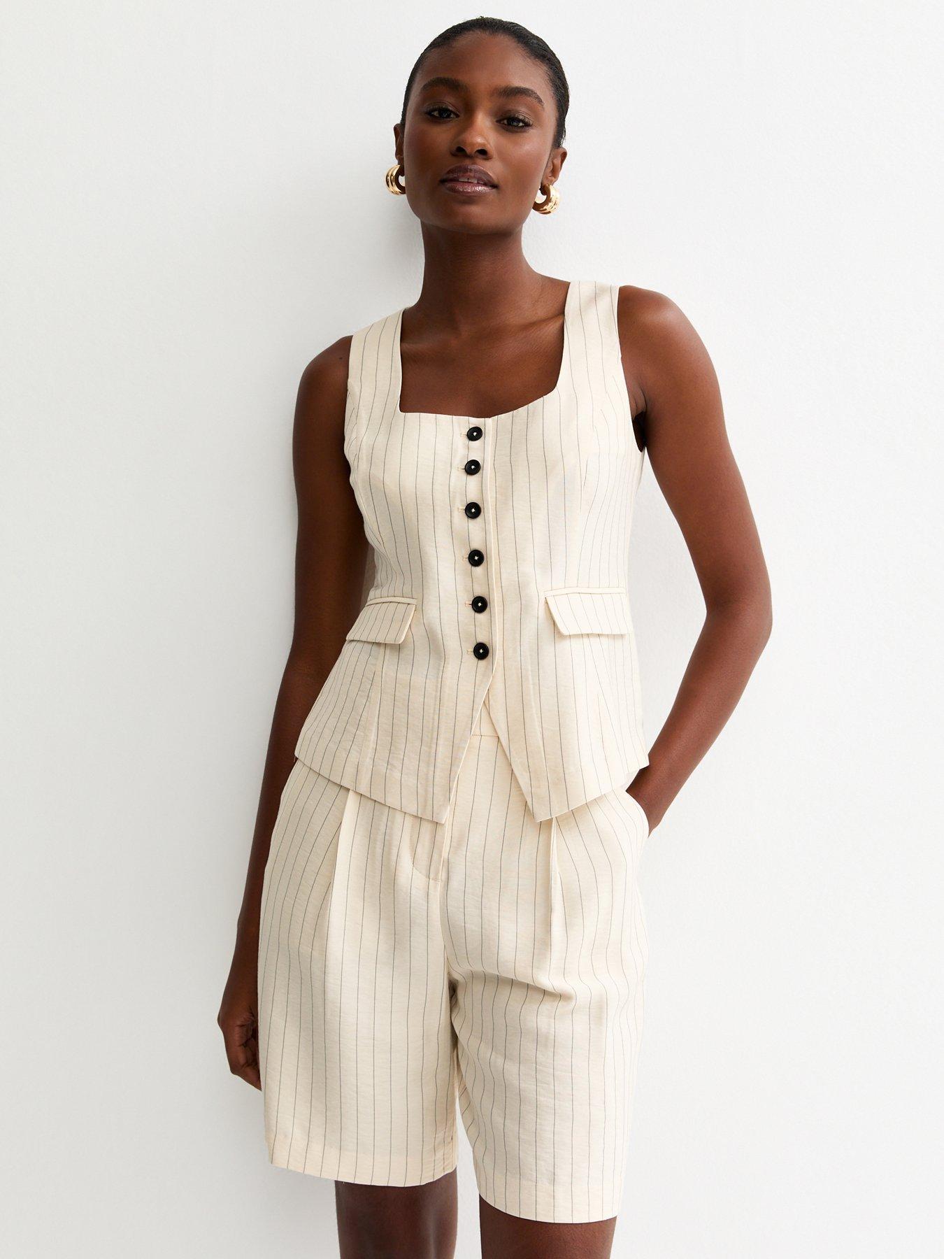 Image 1 of 6 of New Look Stripe Square Neck Waistcoat - Cream