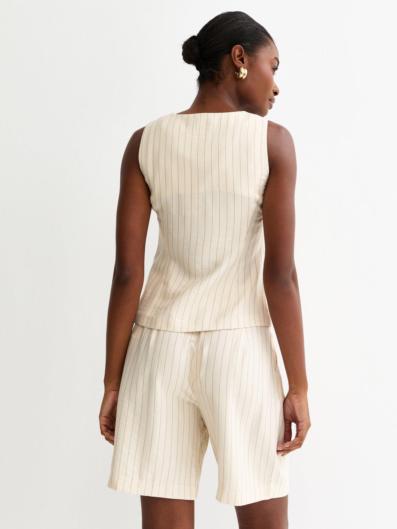 Image 2 of 6 of New Look Stripe Square Neck Waistcoat - Cream