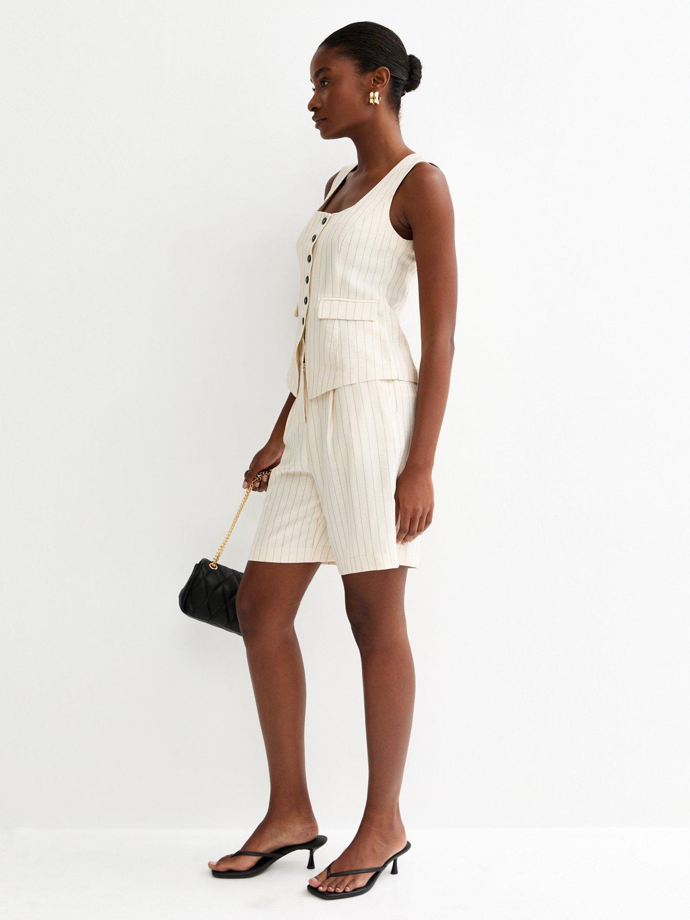 Image 4 of 6 of New Look Stripe Square Neck Waistcoat - Cream