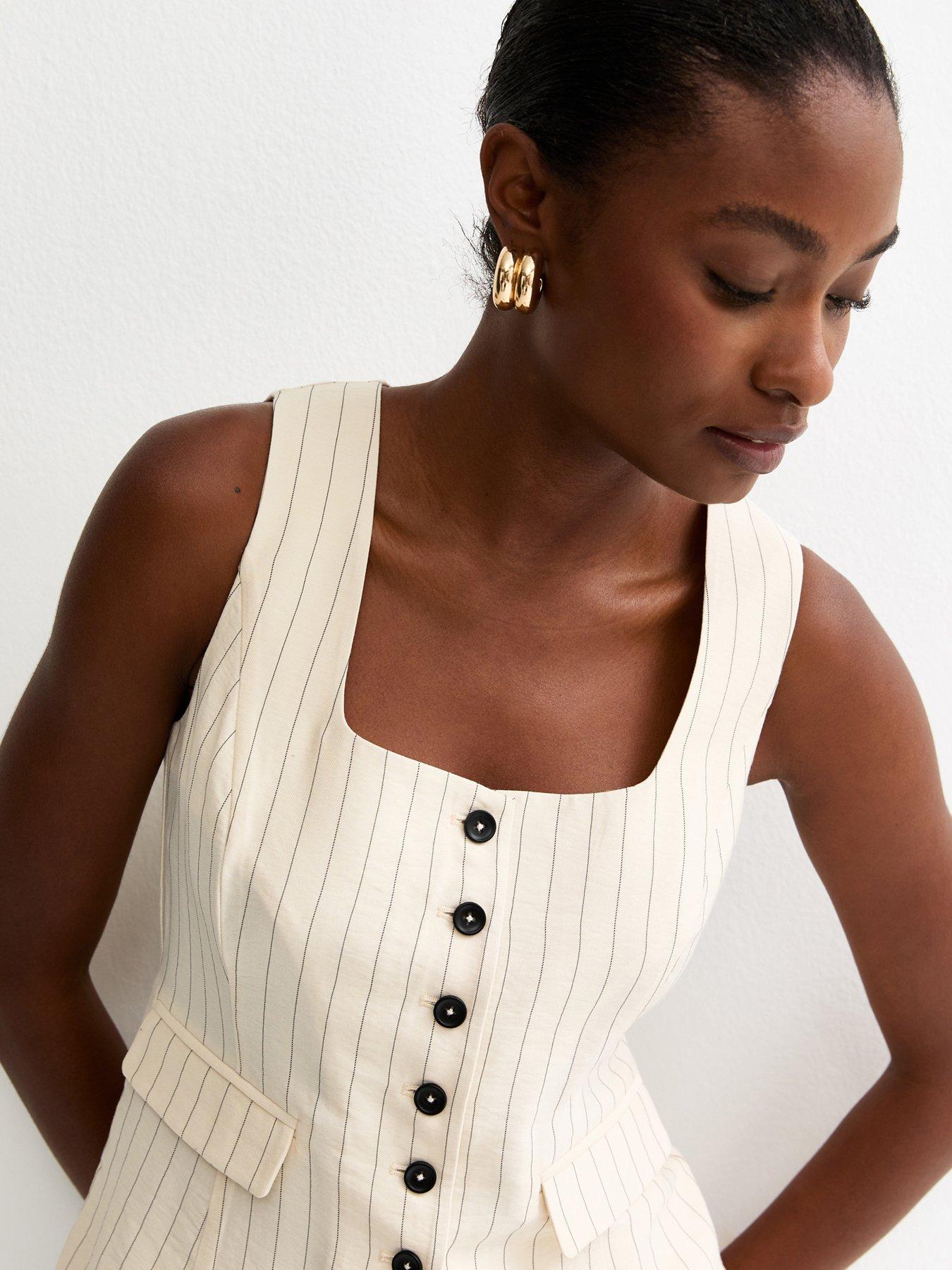 Image 5 of 6 of New Look Stripe Square Neck Waistcoat - Cream