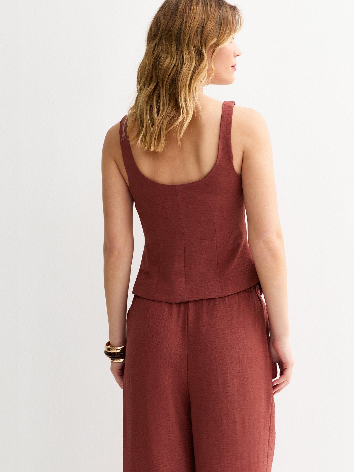 Image 2 of 5 of New Look Scoop Neck Button Up Waistcoat - Rust