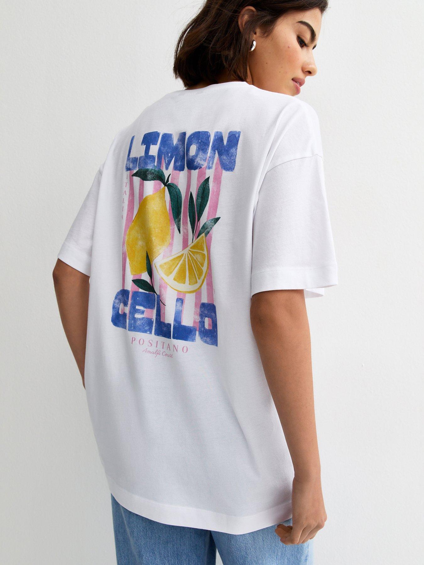 Image 1 of 5 of New Look Limoncello Print Oversized T-Shirt - White