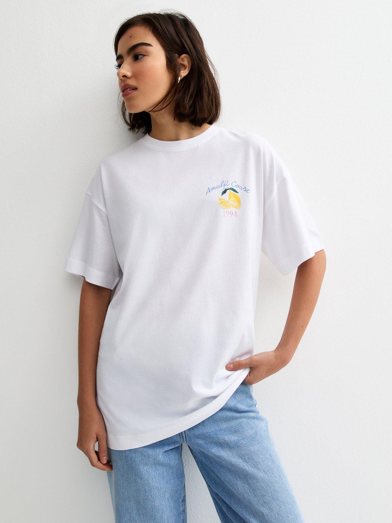 Image 2 of 5 of New Look Limoncello Print Oversized T-Shirt - White