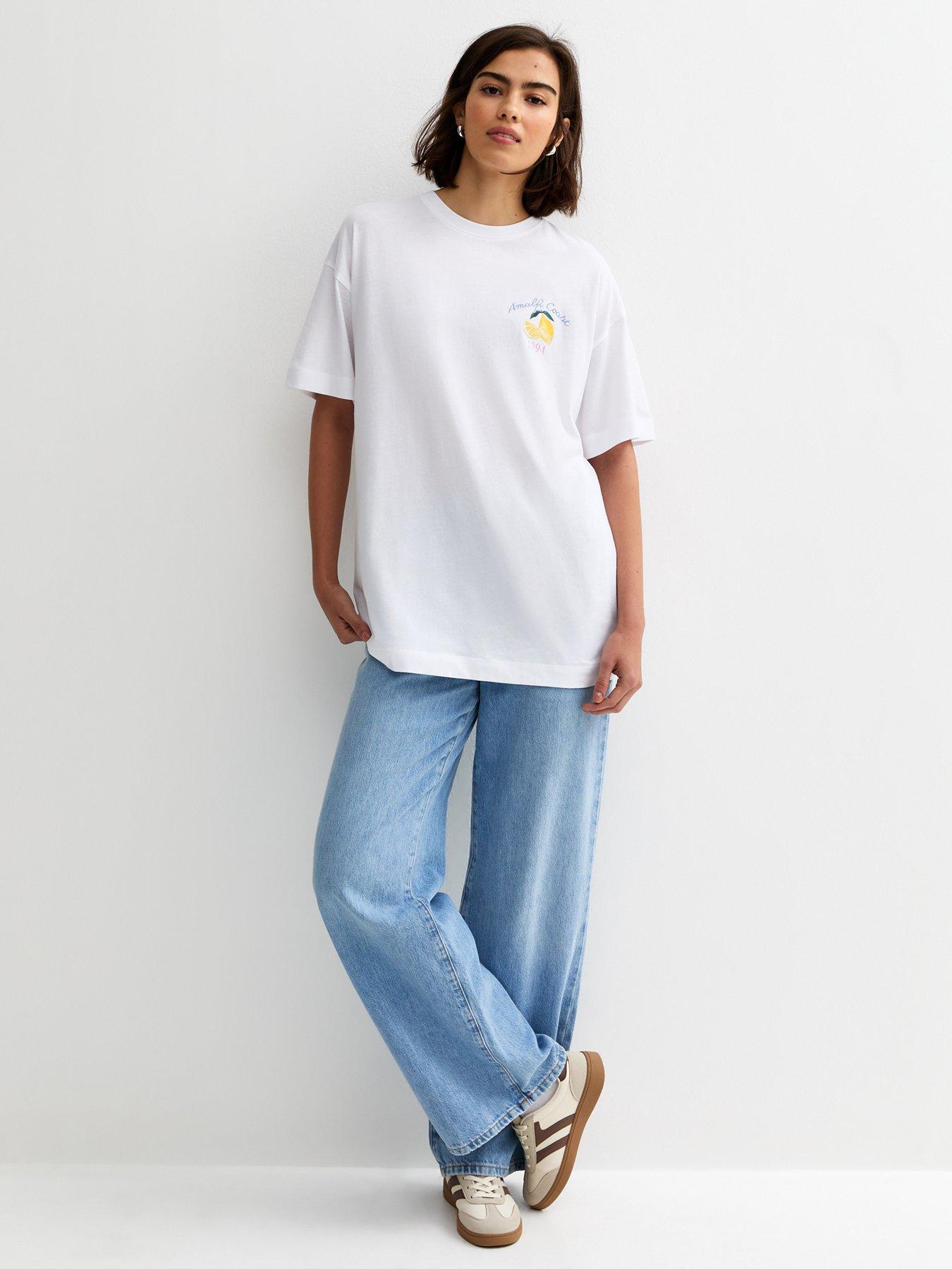 Image 3 of 5 of New Look Limoncello Print Oversized T-Shirt - White