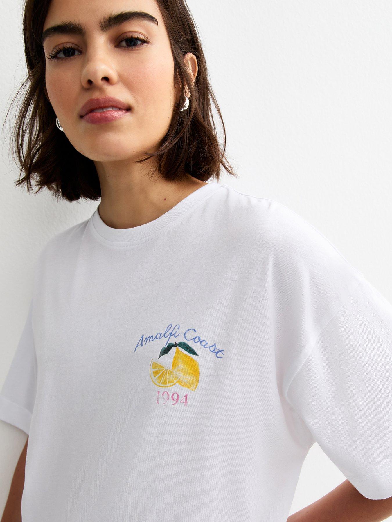 Image 4 of 5 of New Look Limoncello Print Oversized T-Shirt - White
