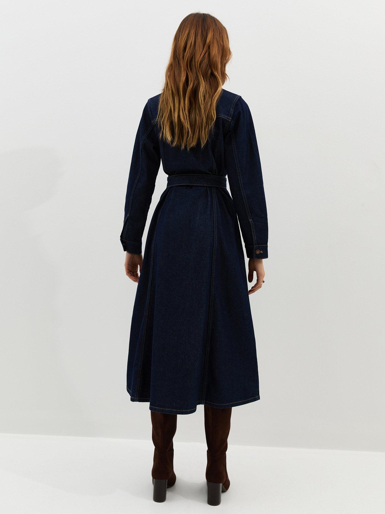 Image 2 of 6 of New Look Denim Long Sleeve Midi Shirt Dress - Blue