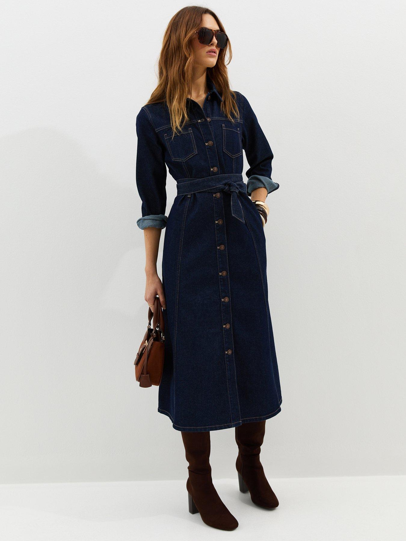 Image 3 of 6 of New Look Denim Long Sleeve Midi Shirt Dress - Blue