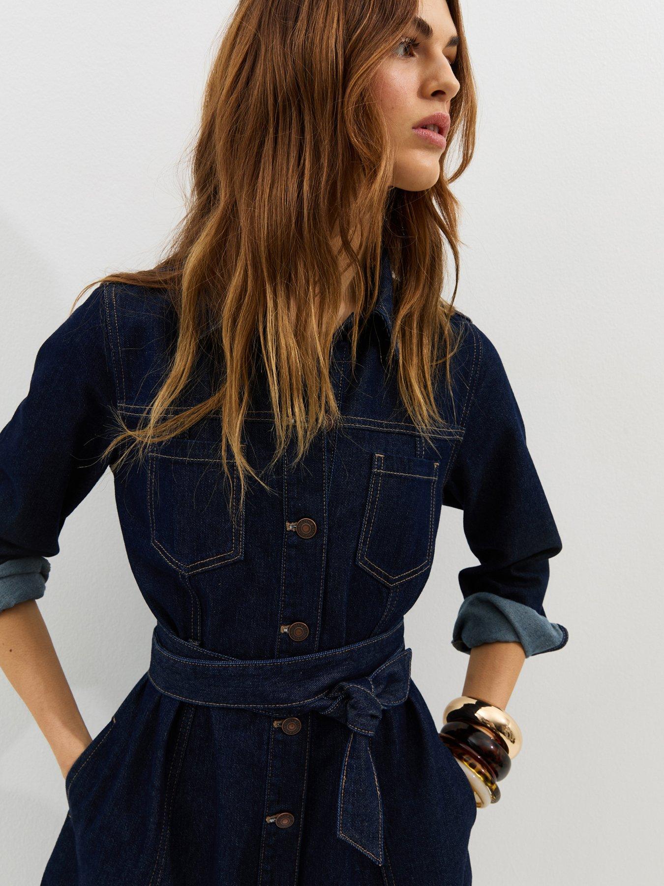 Image 4 of 6 of New Look Denim Long Sleeve Midi Shirt Dress - Blue