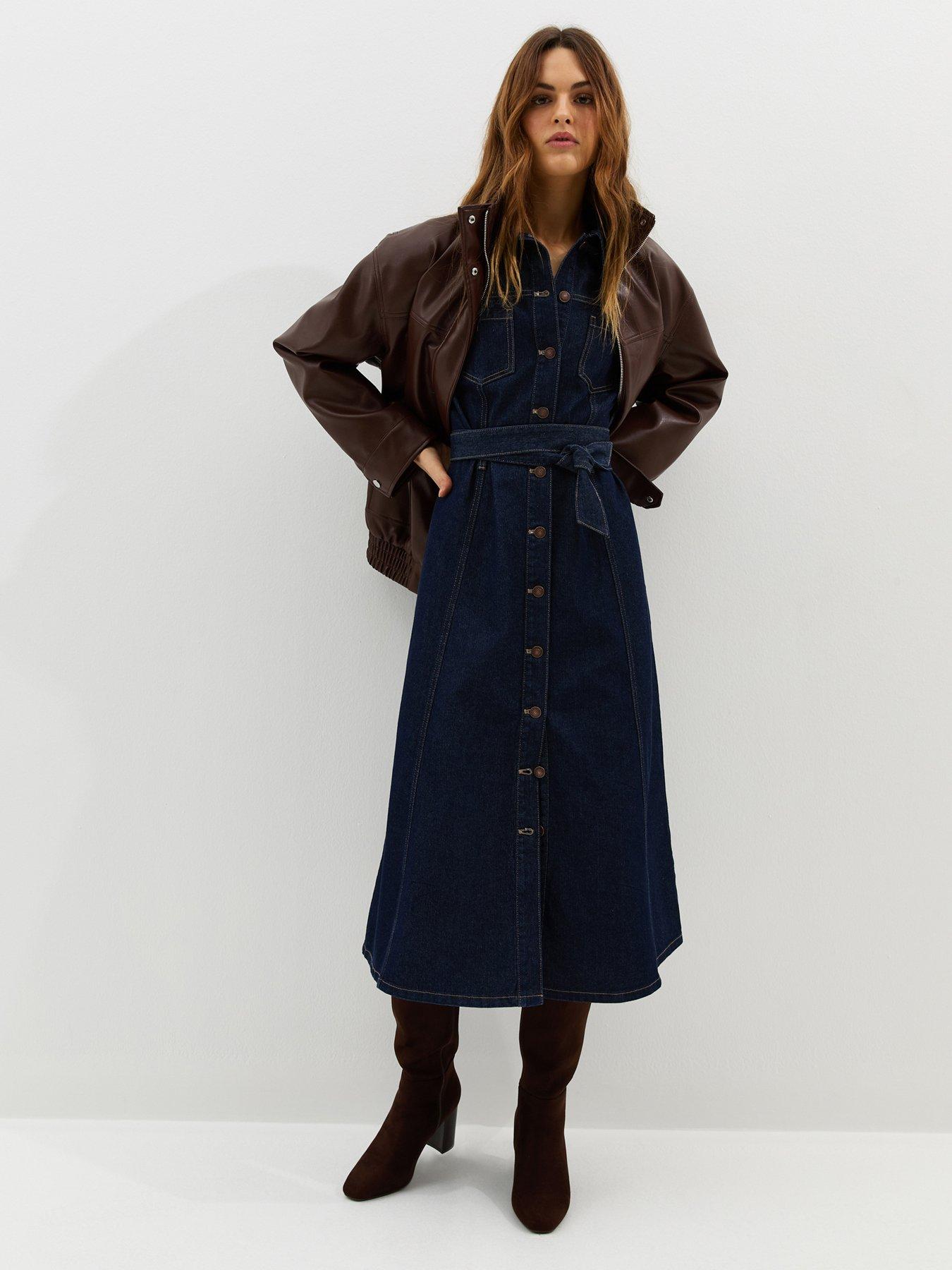 Image 6 of 6 of New Look Denim Long Sleeve Midi Shirt Dress - Blue