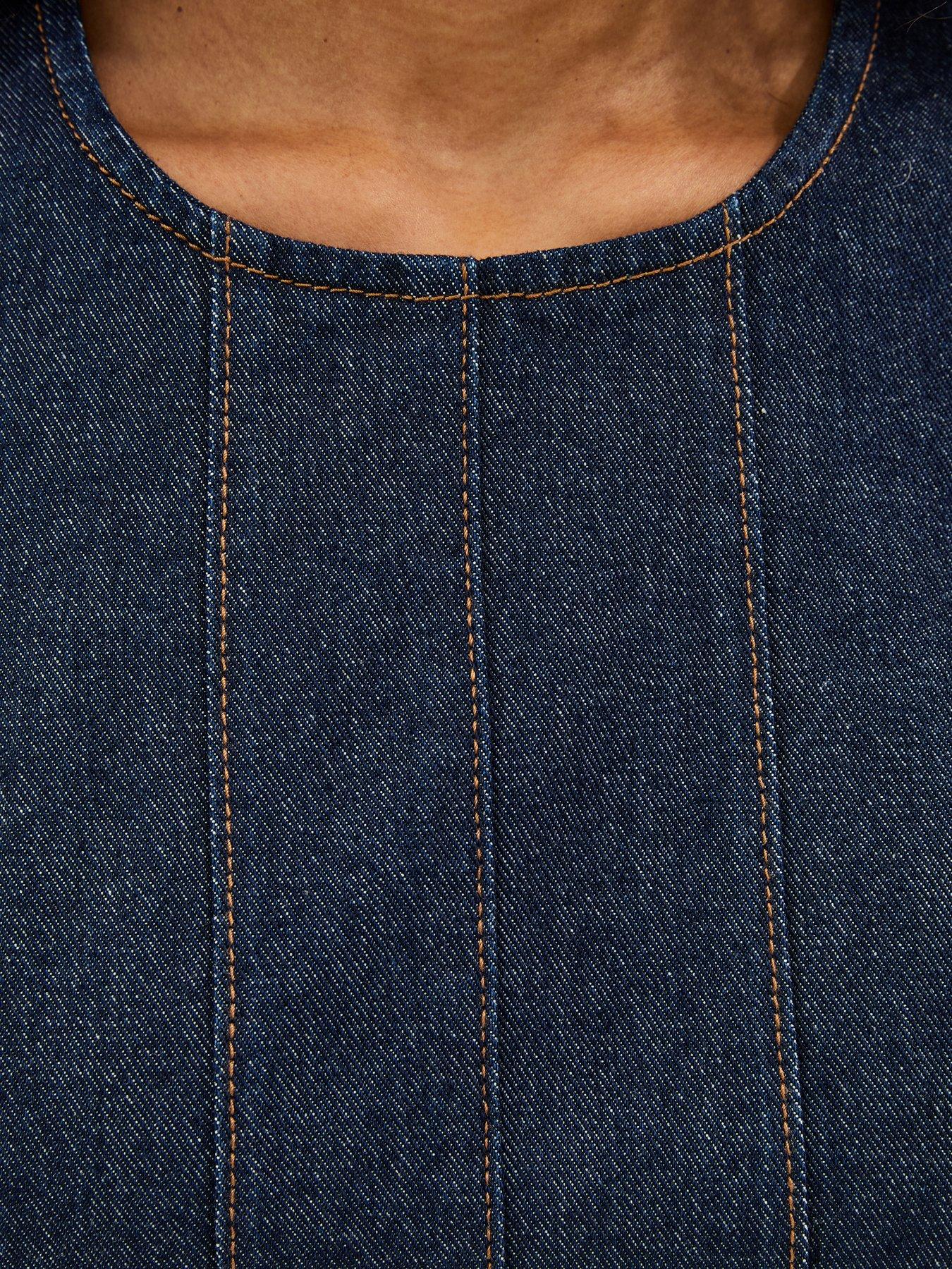 Image 6 of 6 of New Look Denim A-Line Sleeveless Midi Dress - Blue