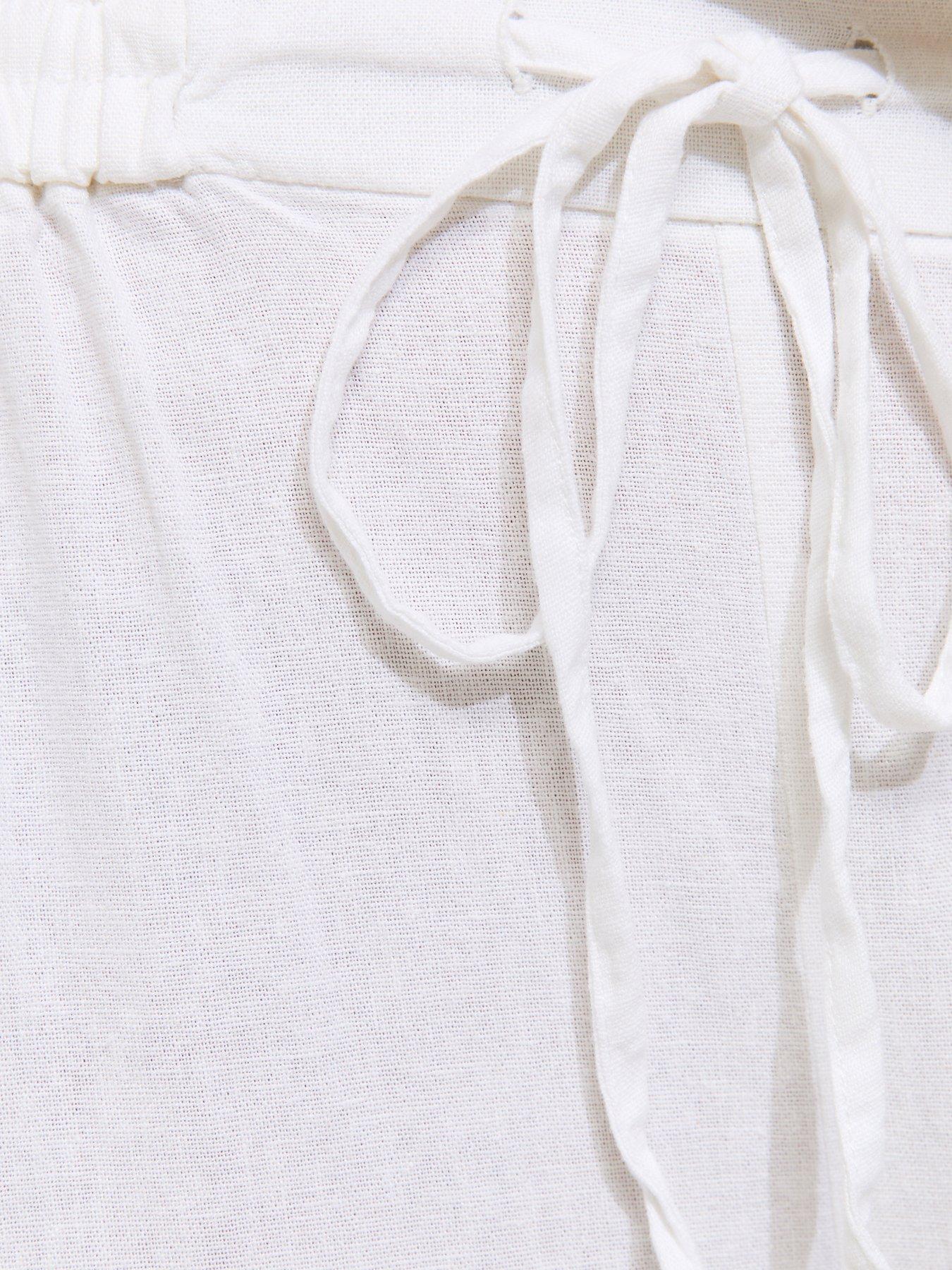 Image 5 of 5 of New Look Linen Blend Drawstring Wide Leg Trousers - White