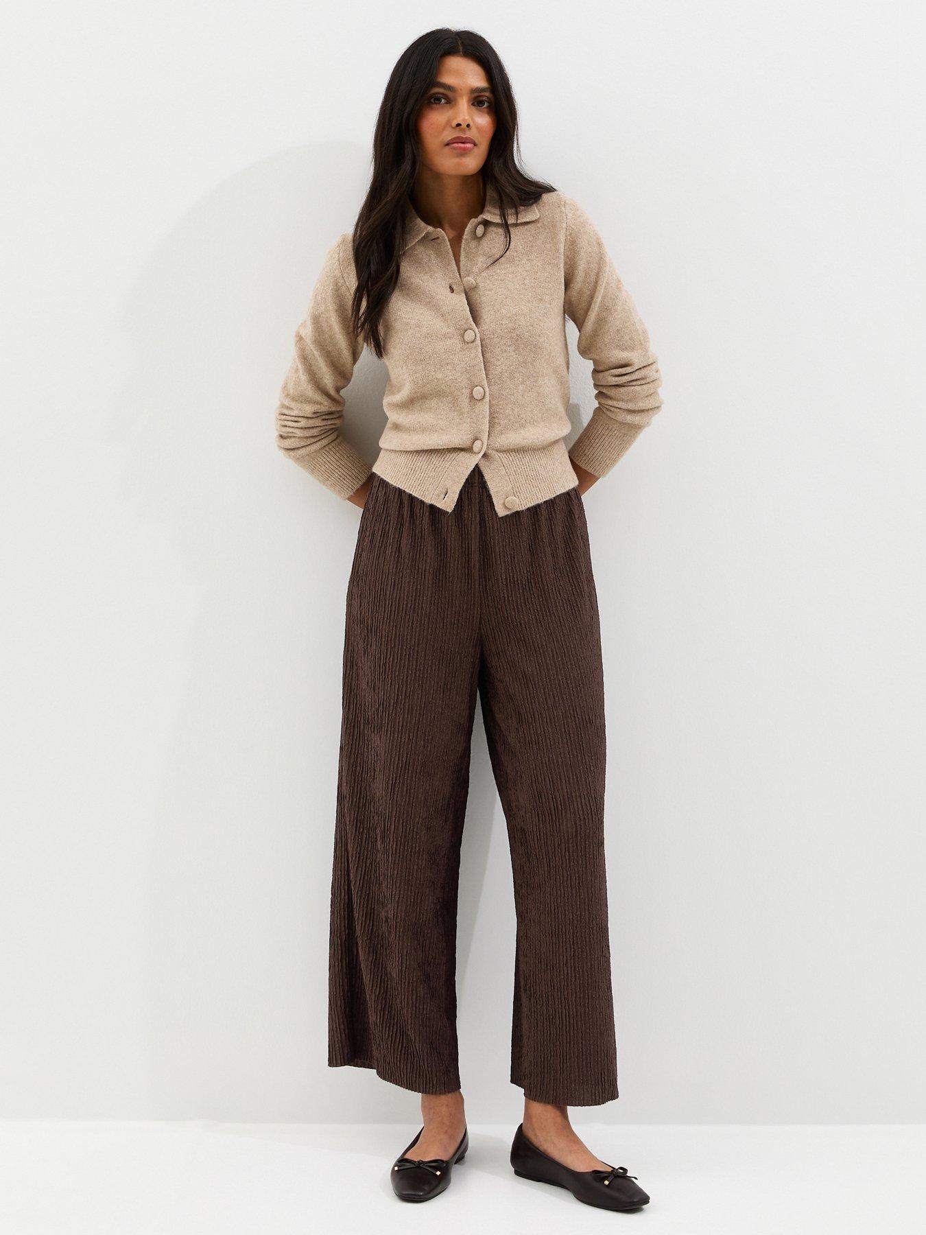 new-look-textured-jersey-wide-leg-trousers-brownfront
