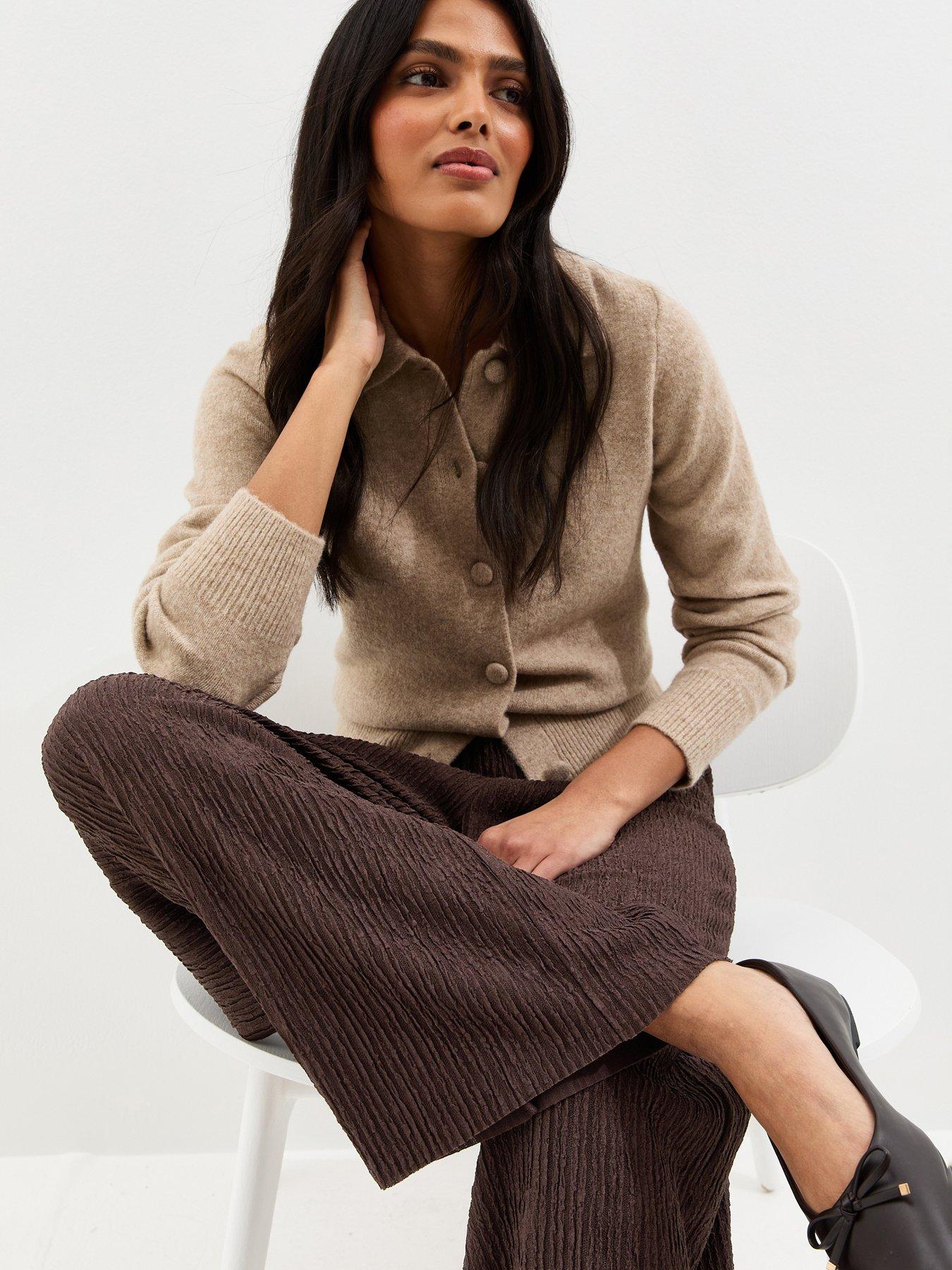new-look-textured-jersey-wide-leg-trousers-brownback