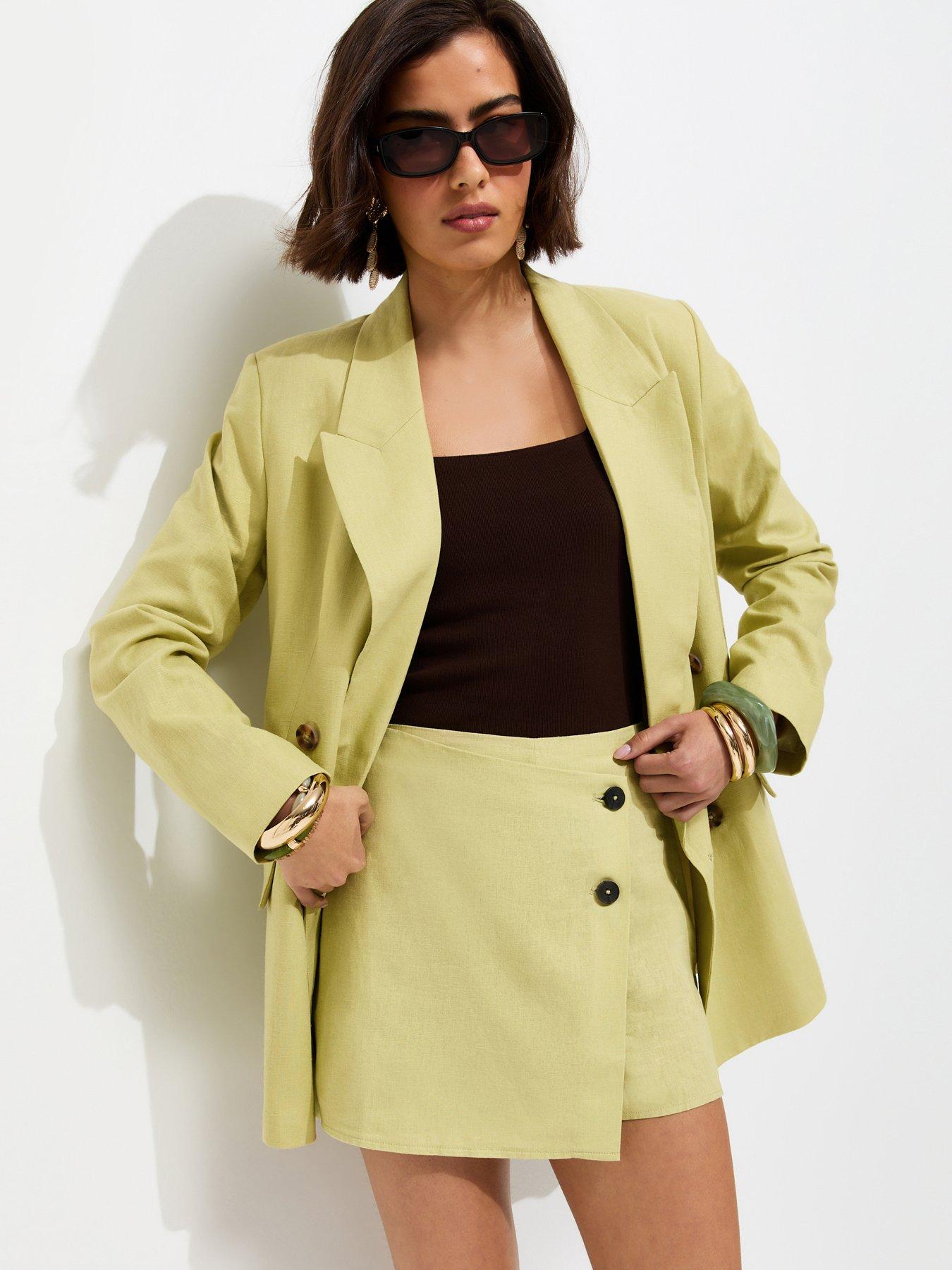 New Look Linen Rich Wrap Skort - Light Green