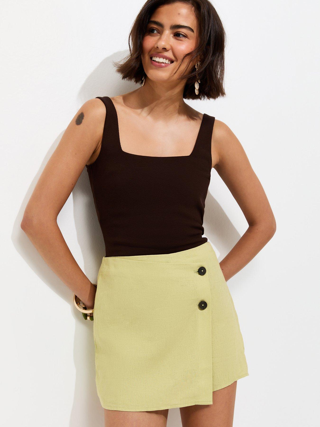 Image 6 of 6 of New Look Linen Rich Wrap Skort - Light Green