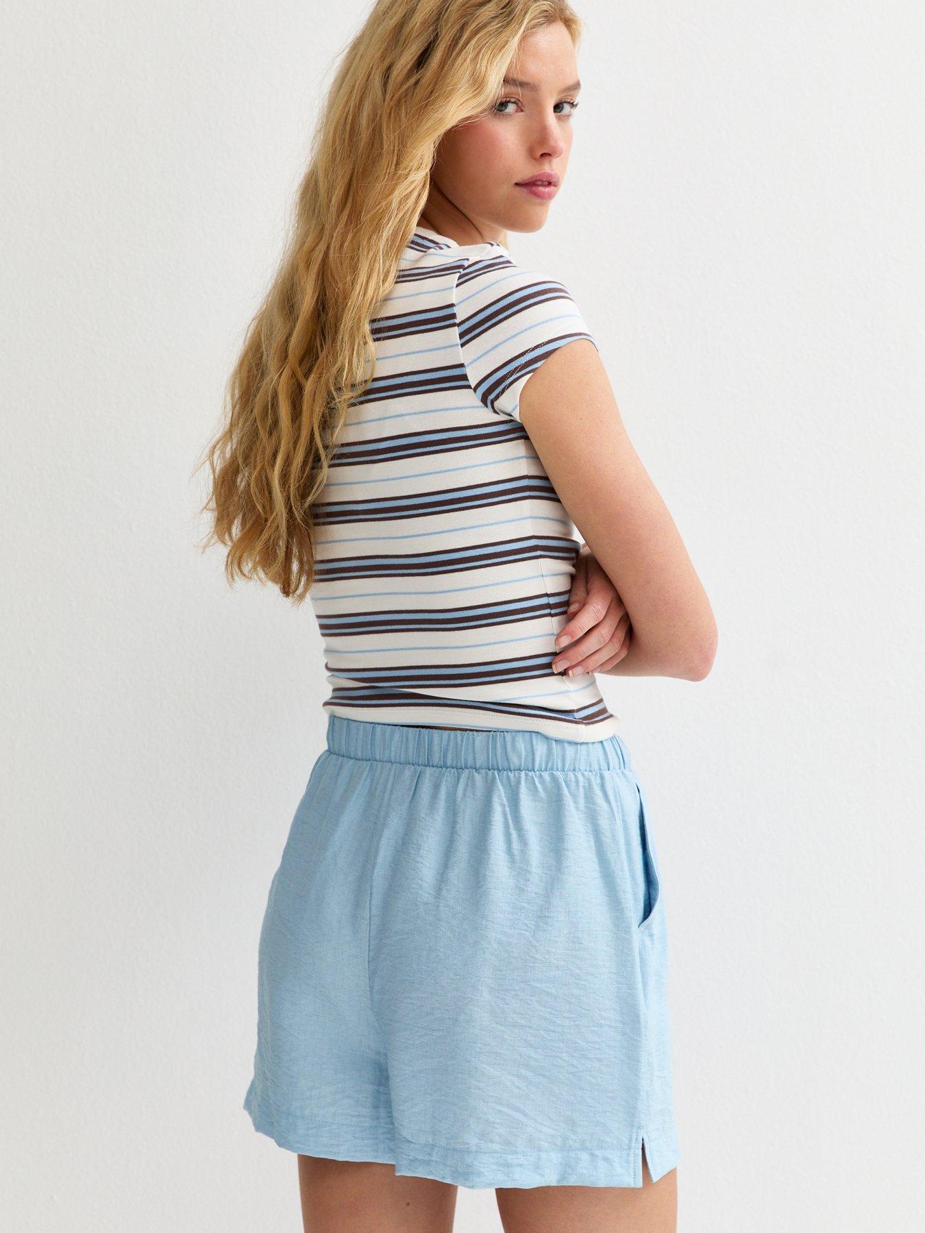Image 2 of 5 of New Look Woven Drawstring Shorts - Light Blue