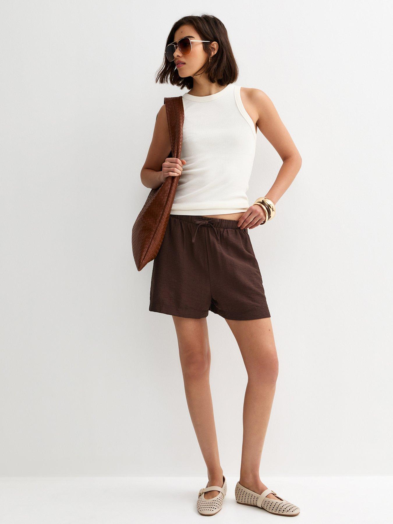 new-look-dark-brown-woven-drawstring-shortsback