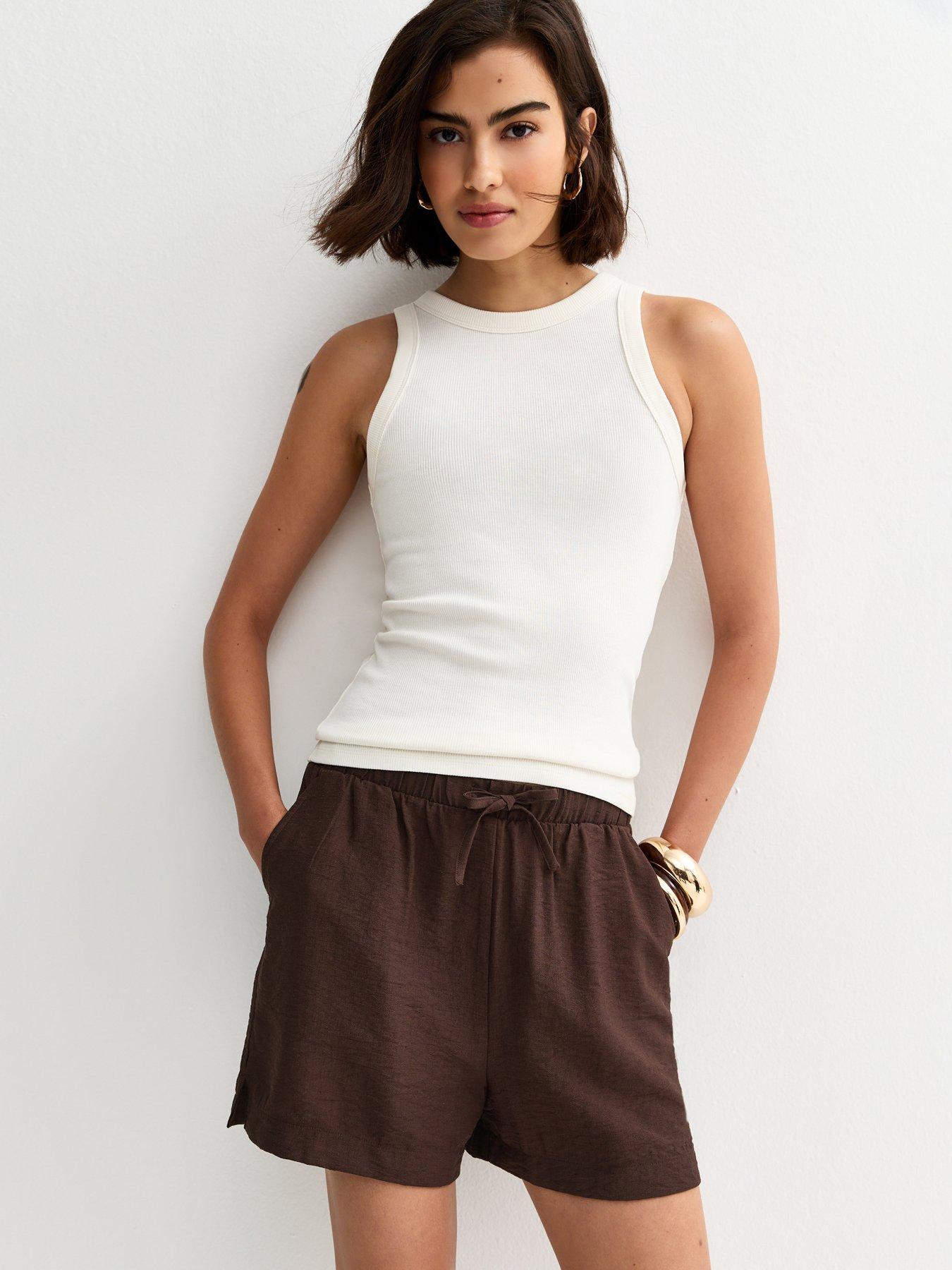 Image 4 of 5 of New Look Woven Drawstring Shorts - Dark Brown