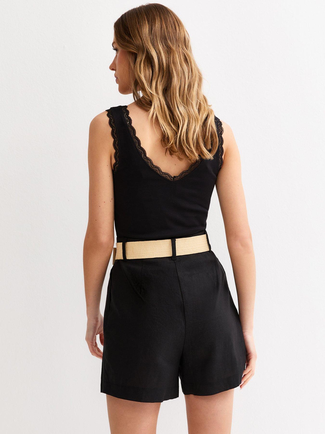 Image 2 of 5 of New Look Linen Blend Soft Touch Belted Shorts - Black