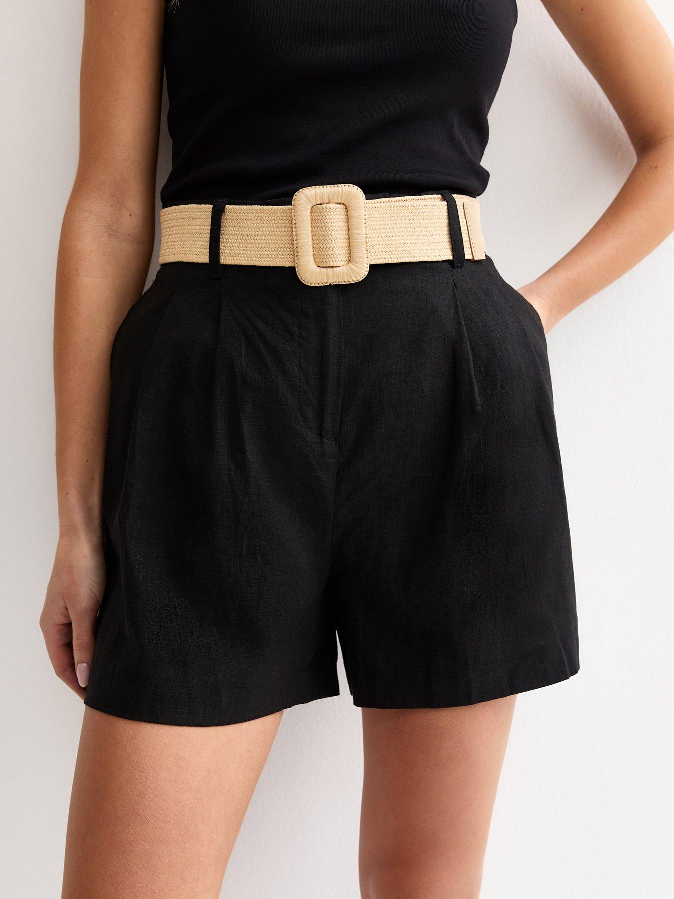 Image 4 of 5 of New Look Linen Blend Soft Touch Belted Shorts - Black