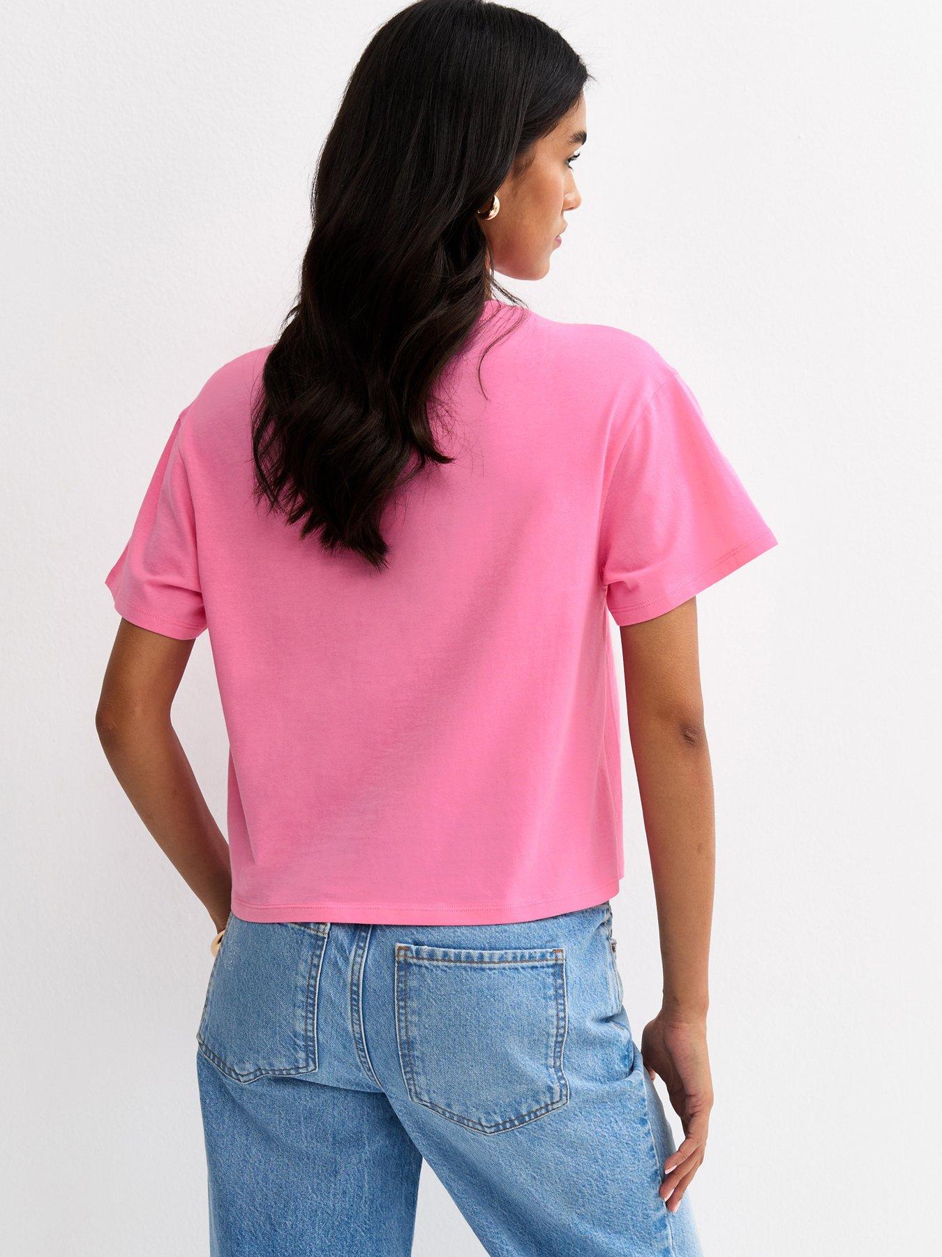 Image 2 of 5 of New Look Tie Front T-Shirt - Bright Pink