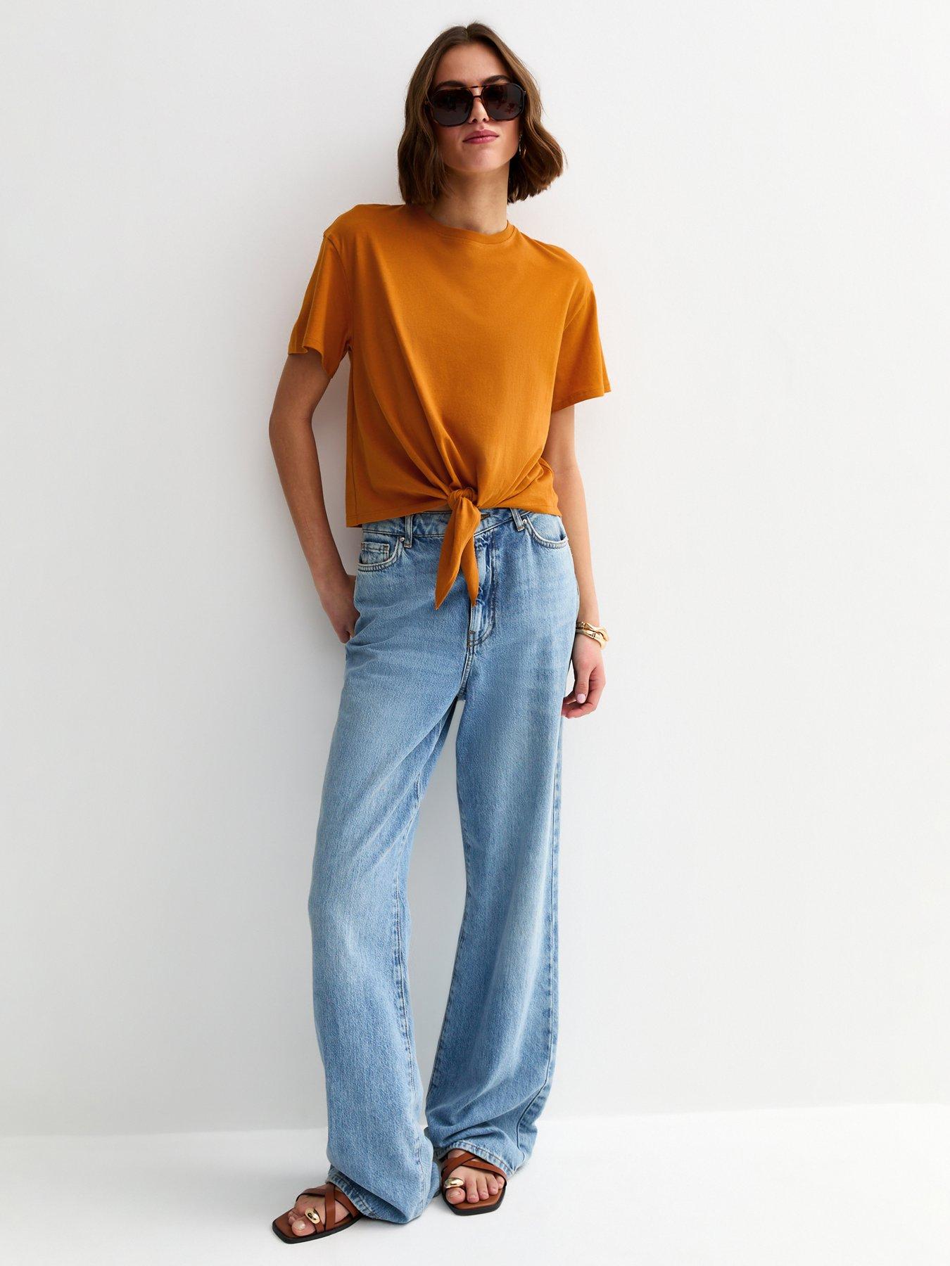 new-look-orange-cotton-tie-front-t-shirt-yellowback