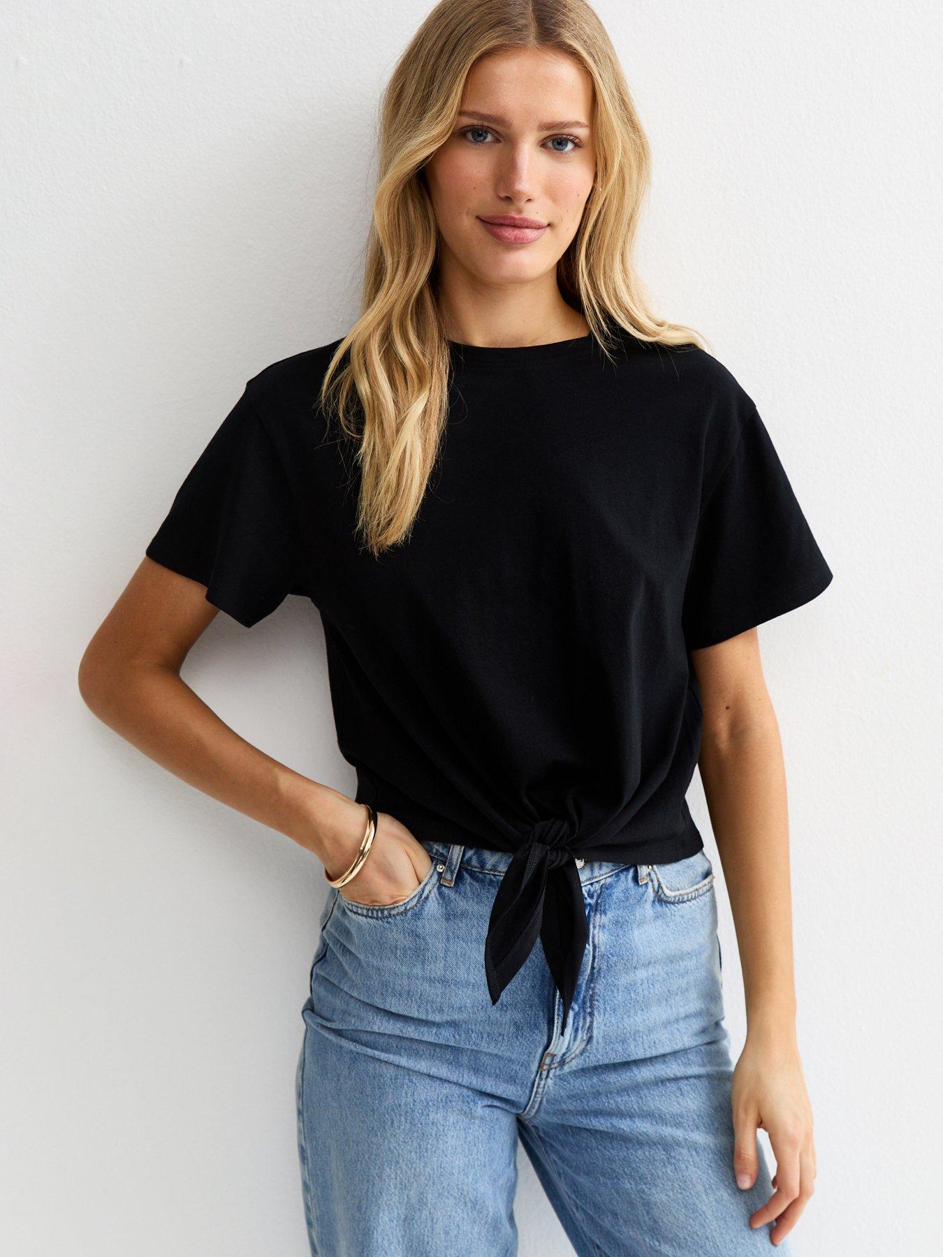 New Look Black Tie Front T-shirt