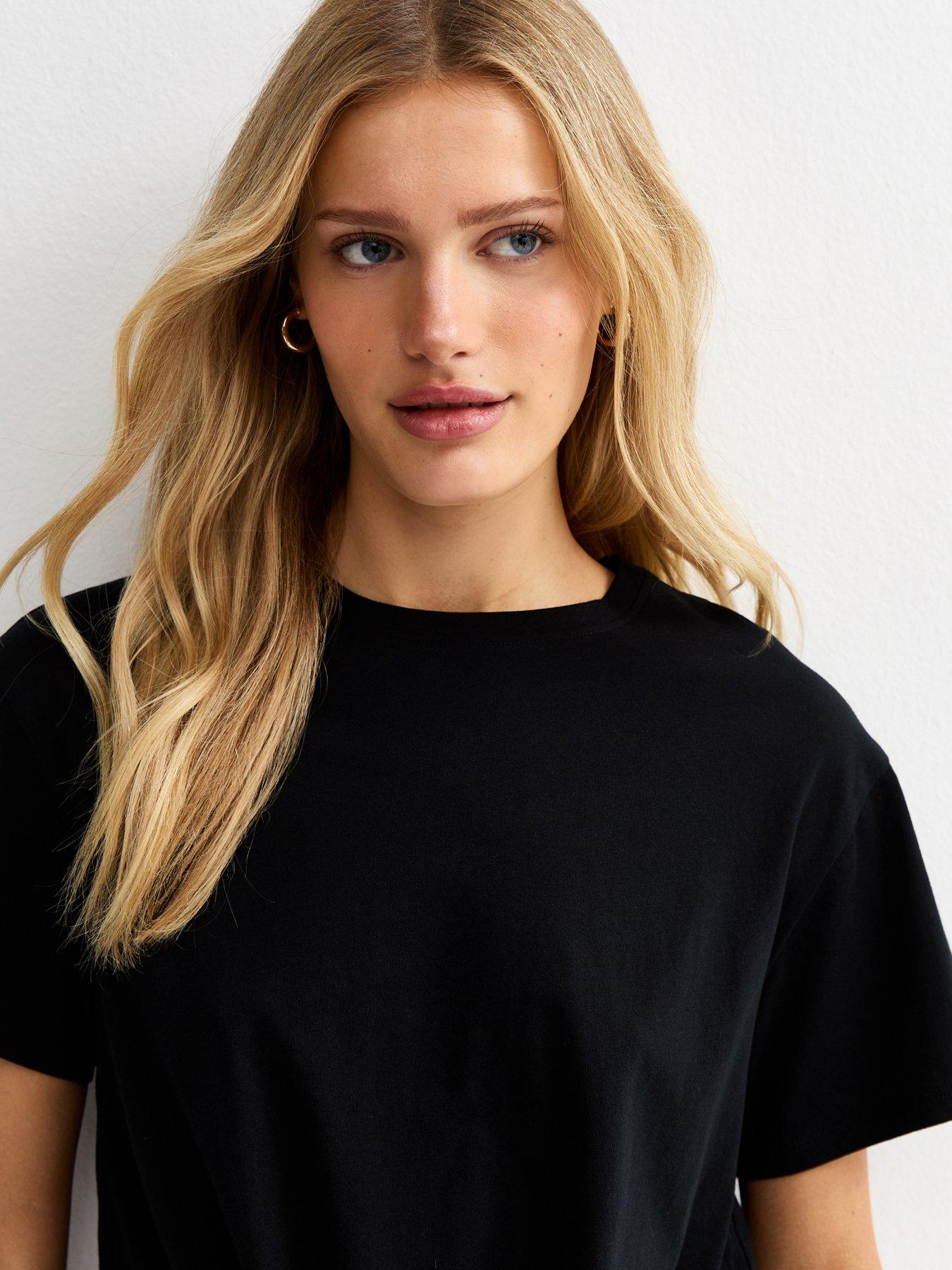 Image 4 of 5 of New Look Tie Front T-Shirt - Black