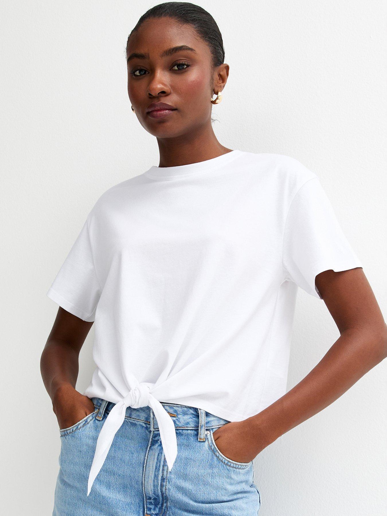 New Look White Cotton Tie Front T-shirt