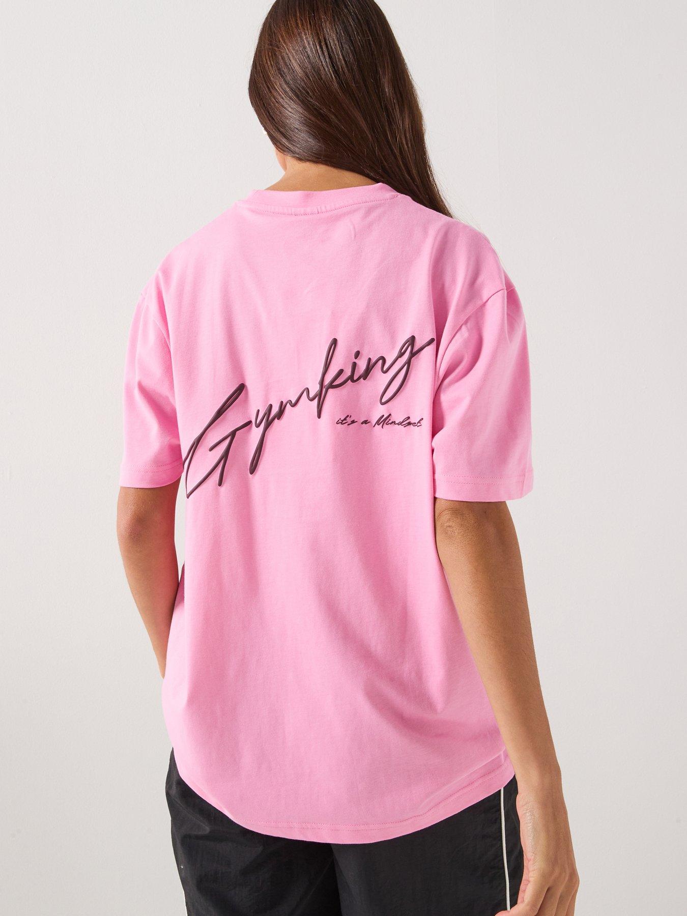 Image 1 of 6 of Gym King Womens Script Mindset Boyfriend T-Shirt - Pink