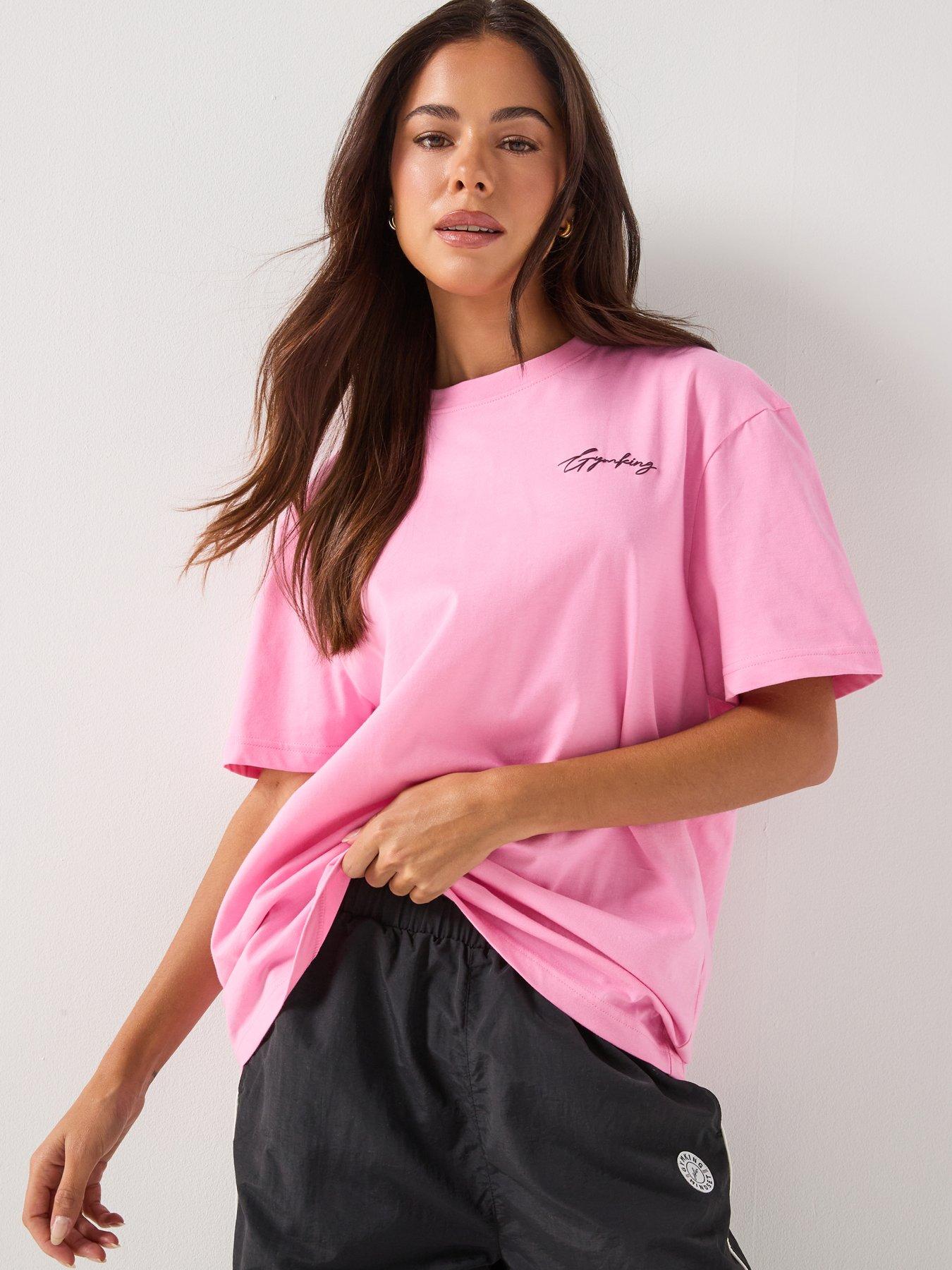 Image 2 of 6 of Gym King Womens Script Mindset Boyfriend T-Shirt - Pink