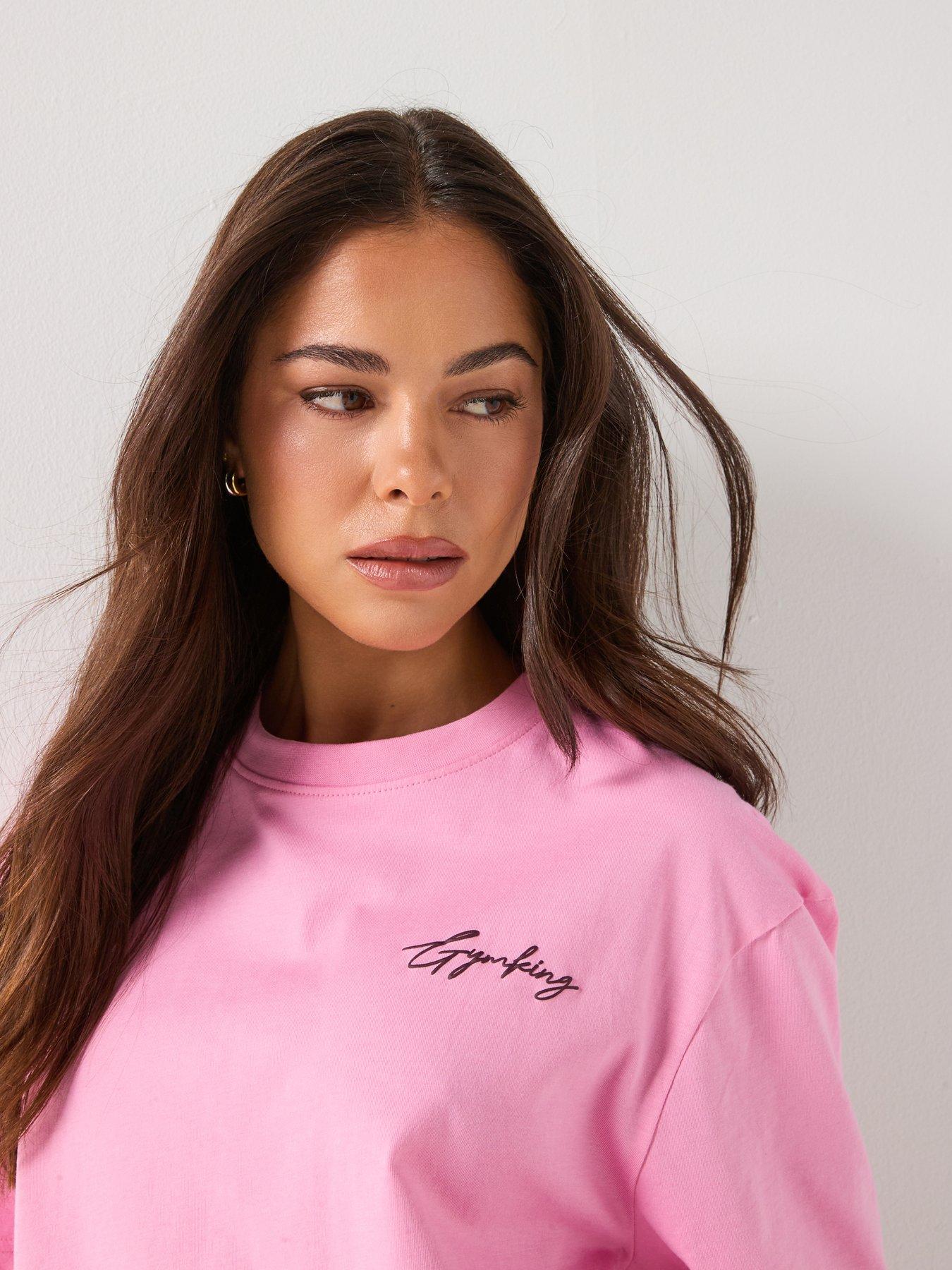 Image 4 of 6 of Gym King Womens Script Mindset Boyfriend T-Shirt - Pink
