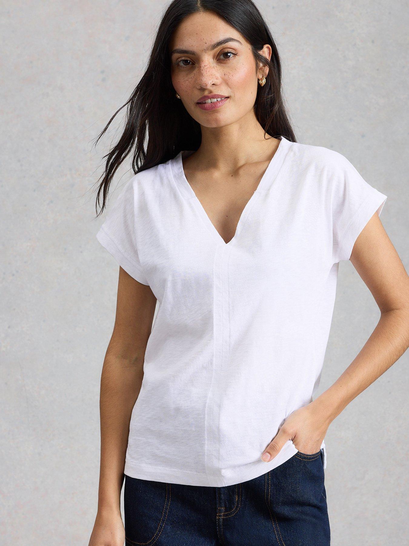 Image 1 of 6 of White Stuff Neve V Neck T-Shirt - White