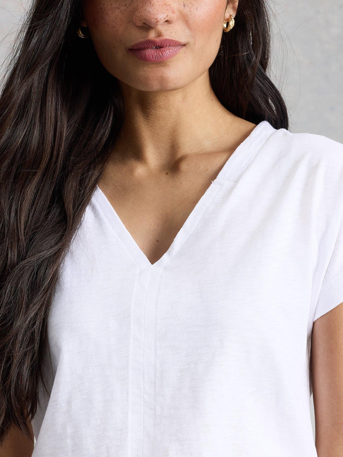 Image 4 of 6 of White Stuff Neve V Neck T-Shirt - White