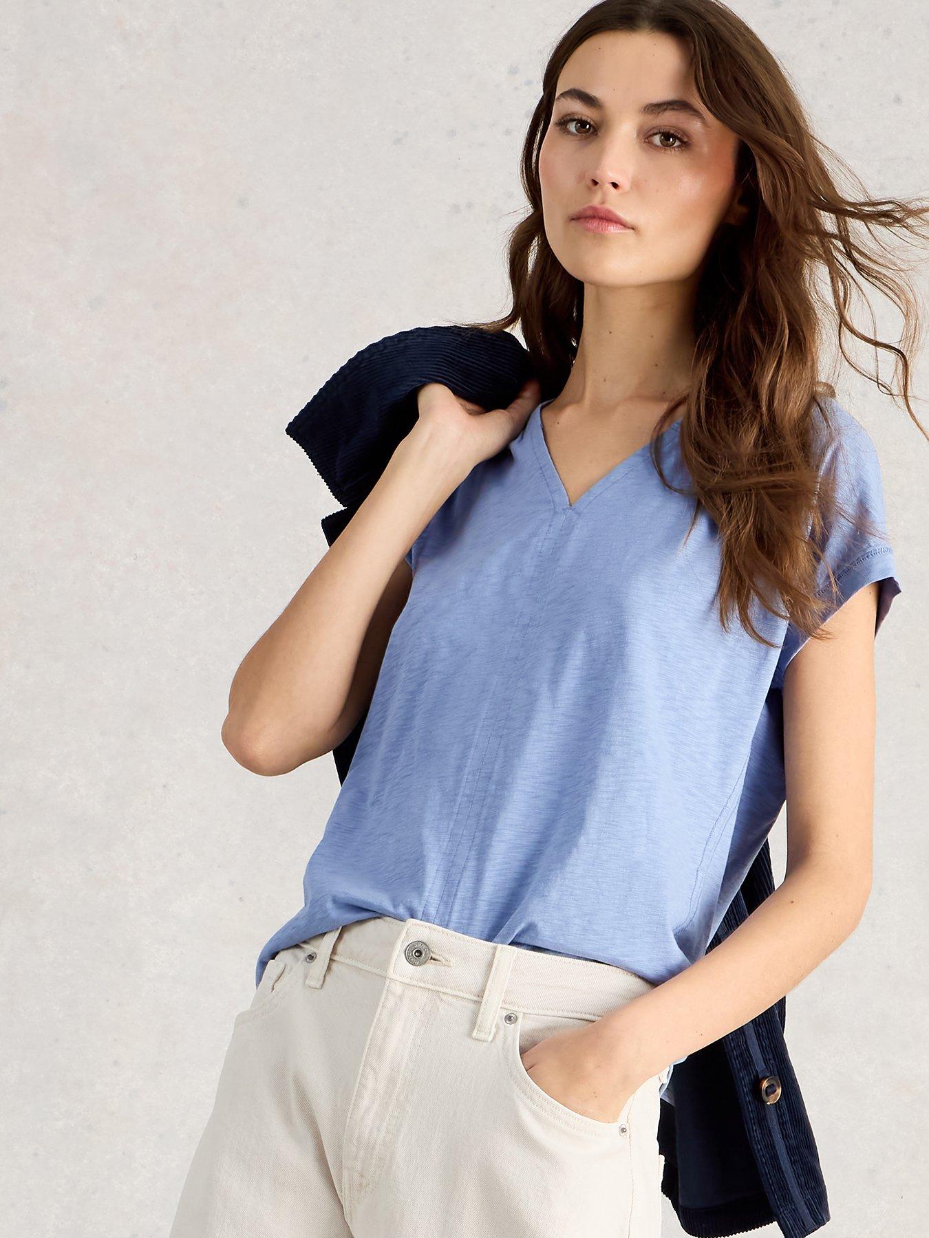 Image 4 of 6 of White Stuff Neve V Neck T-Shirt - Blue