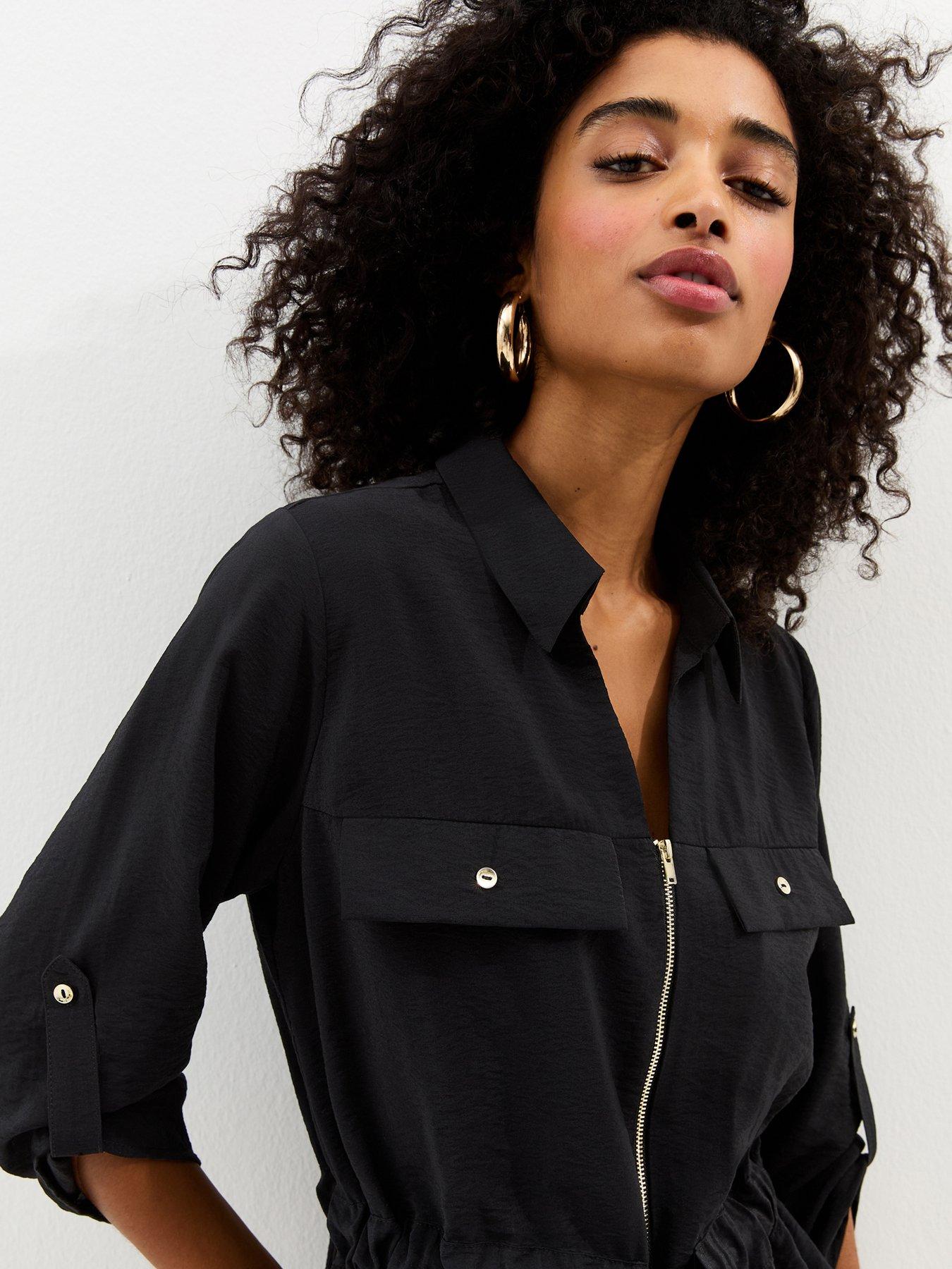 new-look-zip-up-cropped-sleeve-shirt-blackoutfit