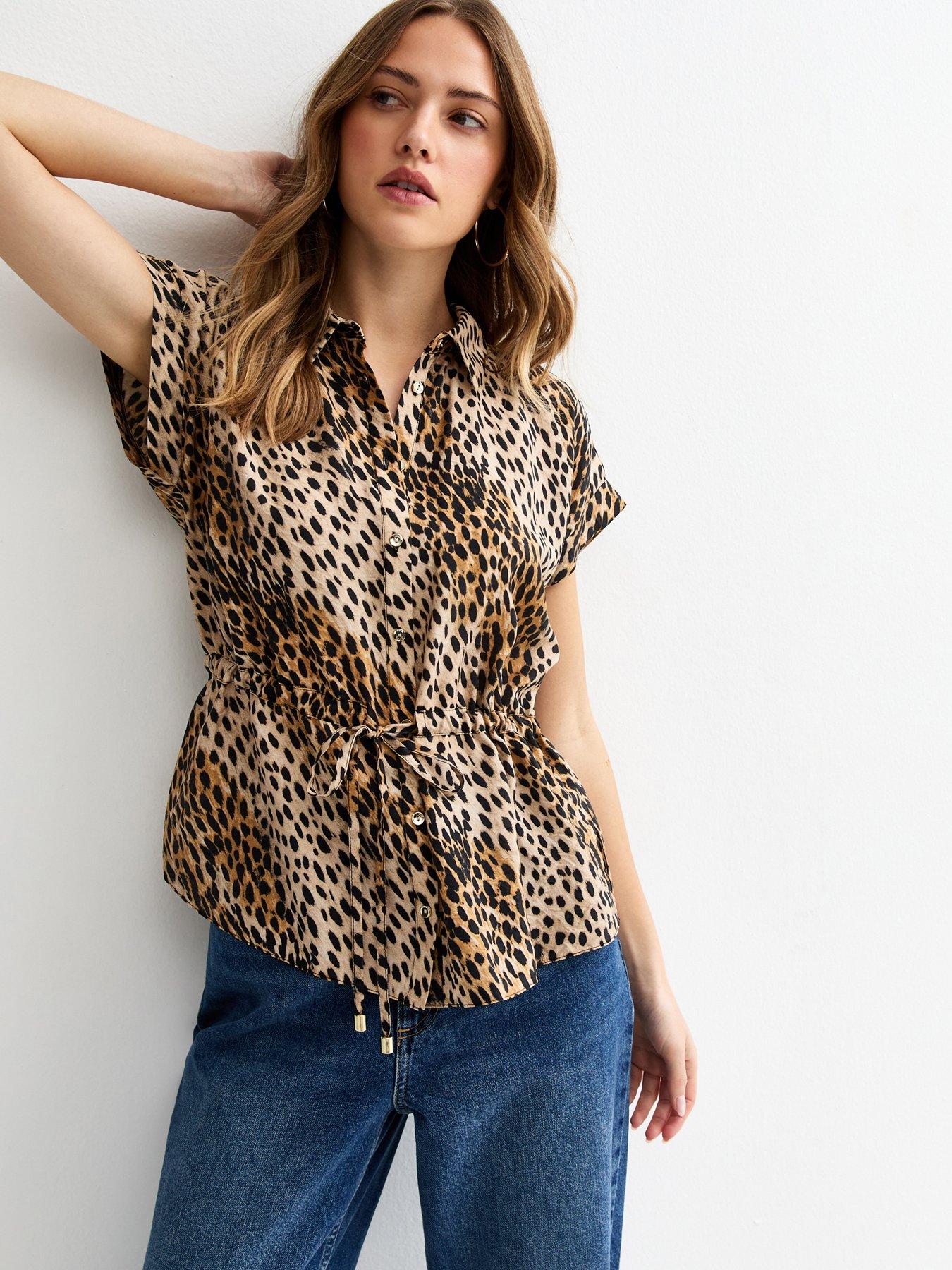 new-look-brown-animal-print-drawstring-shirtfront