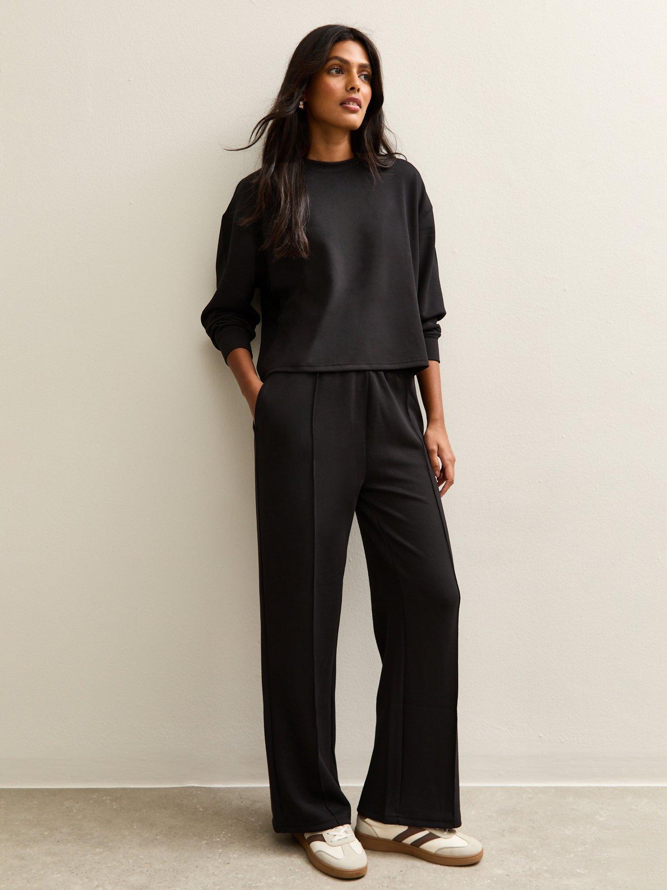 New Look Elasticated Waist Premium Wide Leg Joggers - Black