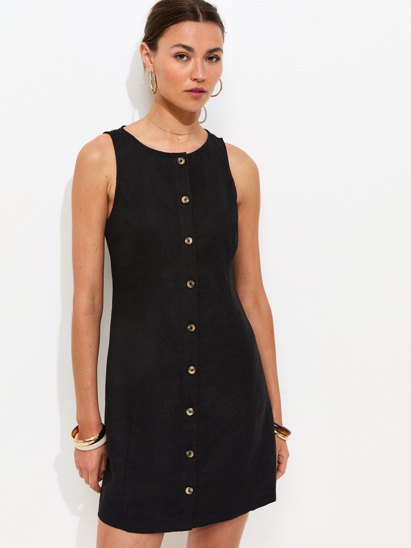 new-look-linen-blend-button-through-mini-dress-blackfront