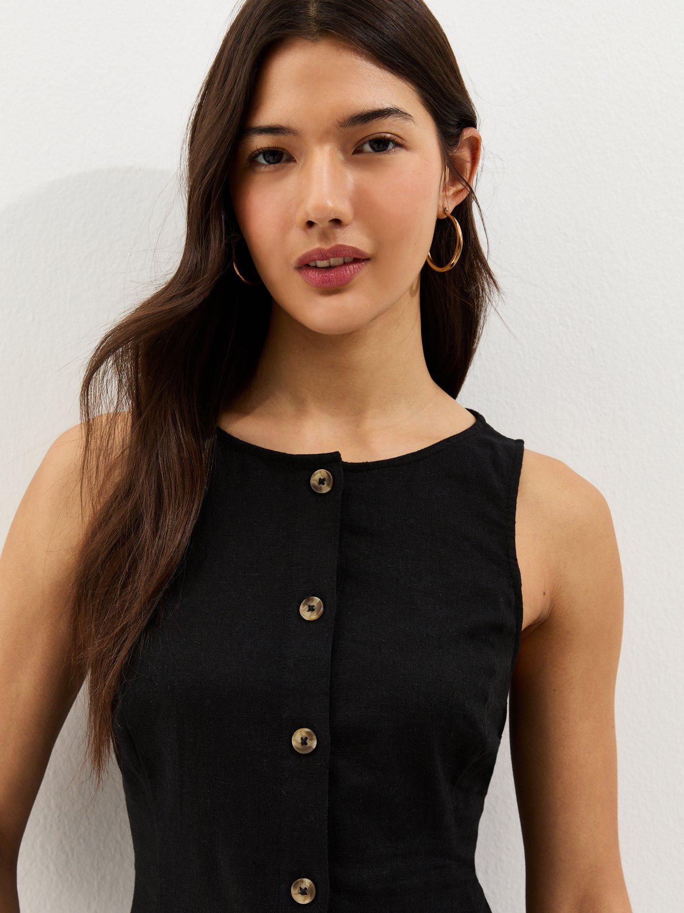 new-look-linen-blend-button-through-mini-dress-blackoutfit