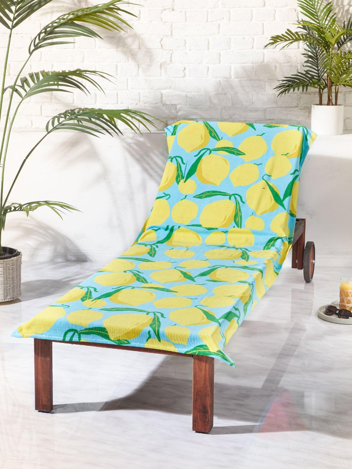 Catherine Lansfield Lemons Lounger 100% Cotton Sun Lounger Towel Aqua