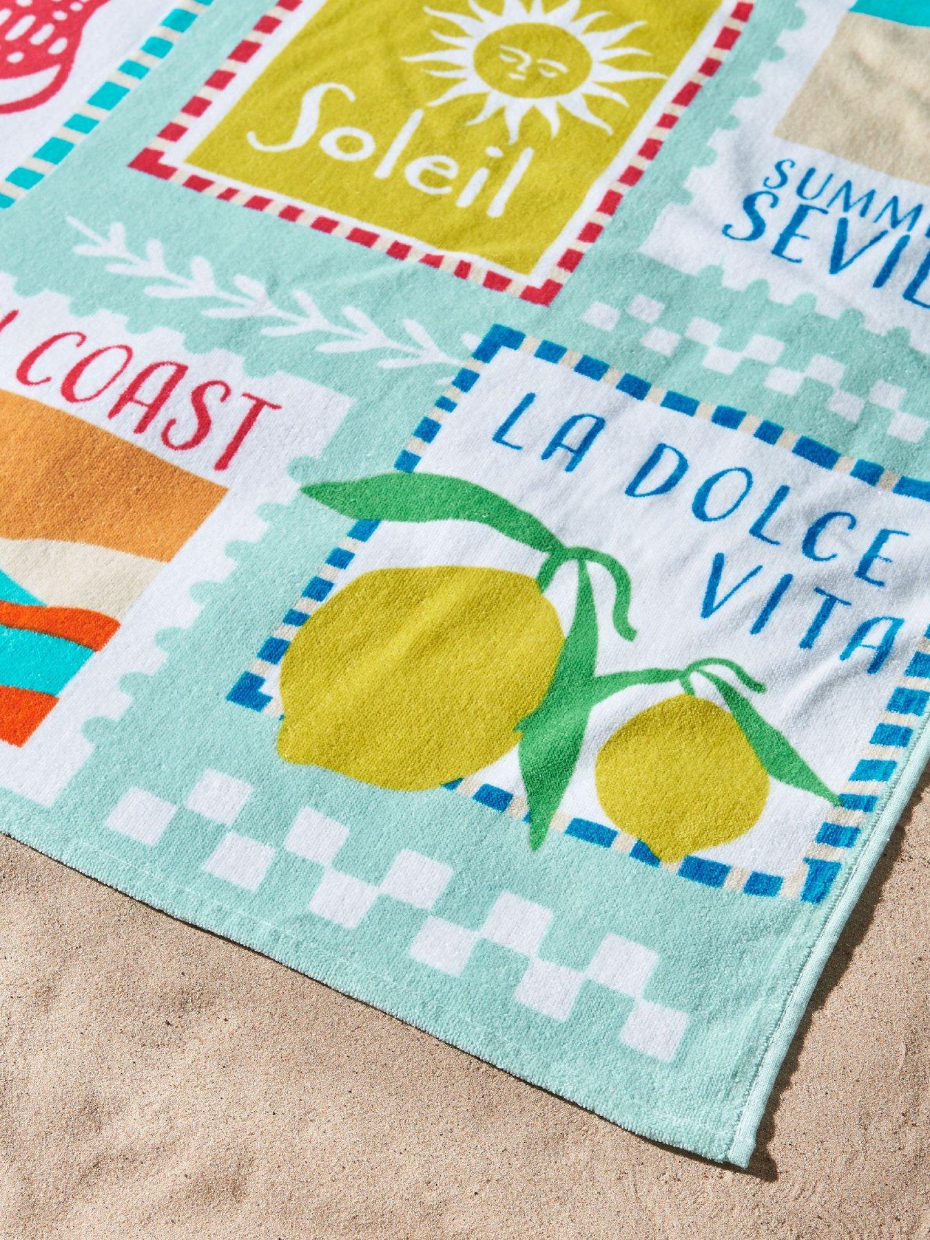 Image 3 of 3 of Catherine Lansfield Postcards 100% Cotton Beach Towel Sage