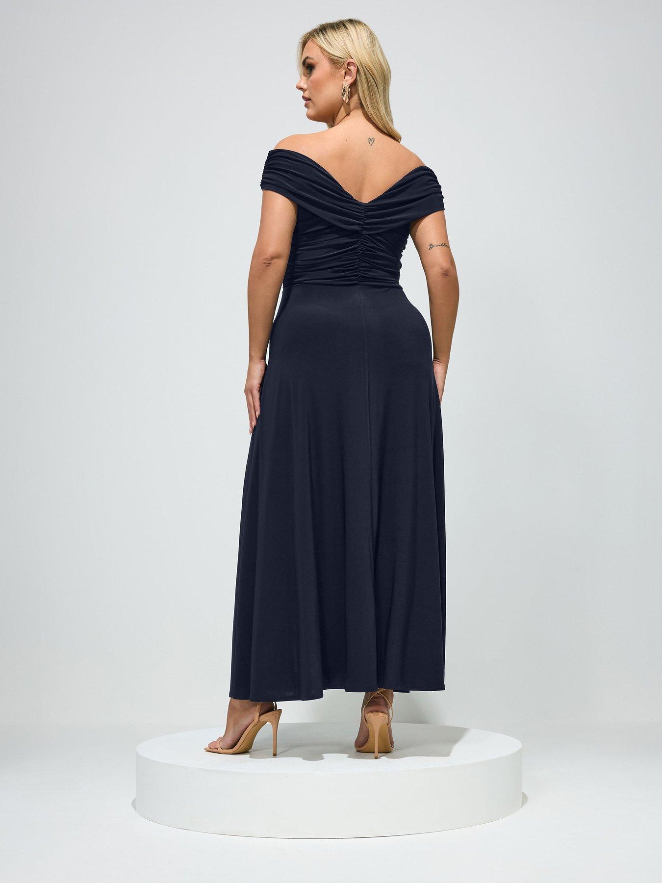 yours-curve-maxi-gathered-bardot-dressstillFront