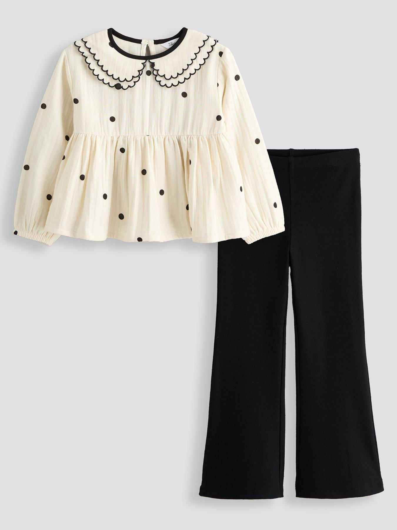 The Very Collection Girls Polka Dot Collar Blouse And Flare Rib Legging Set - Multi