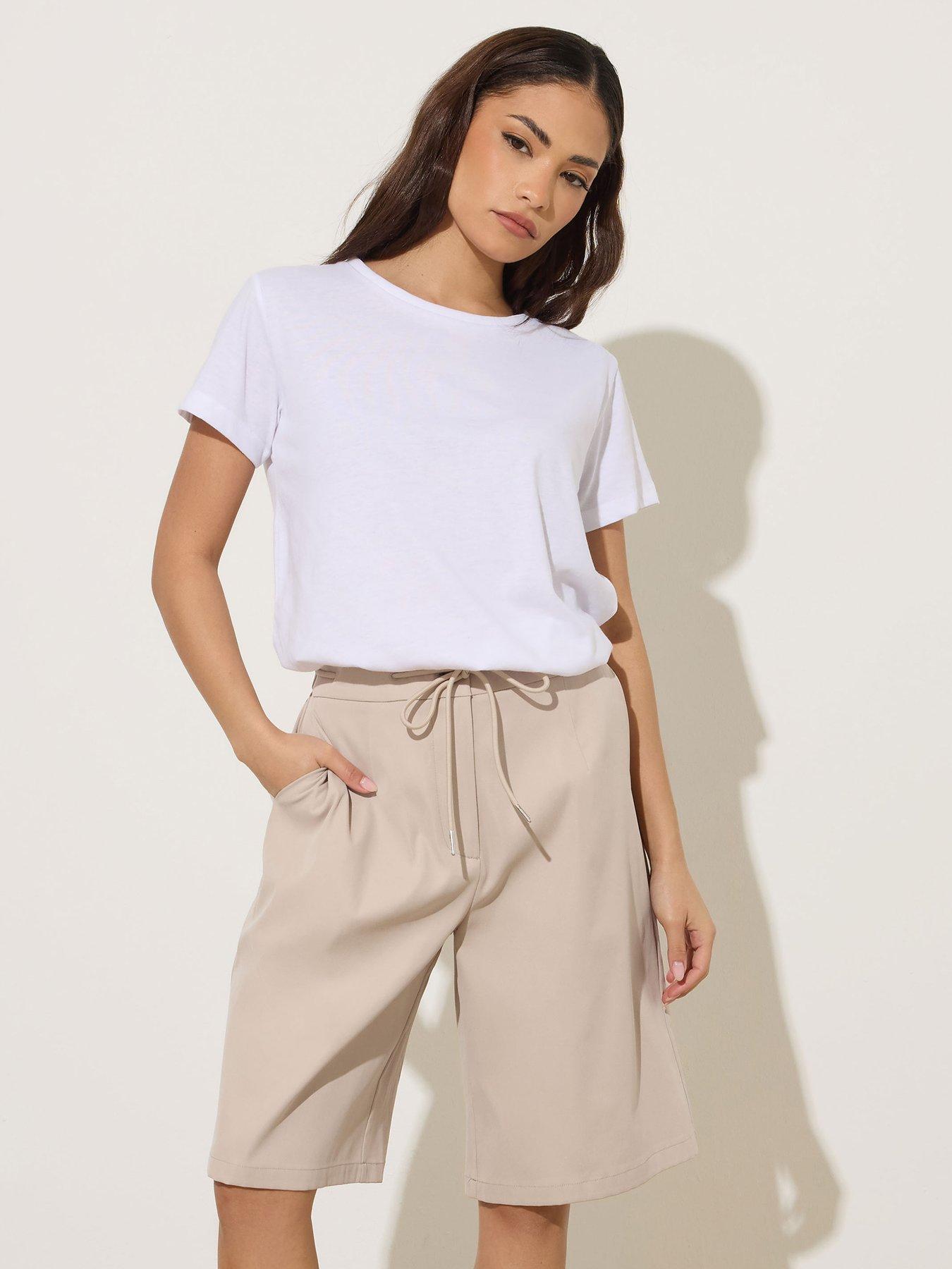Image 1 of 5 of PixieGirl Petite Drawstring Jorts - Cream